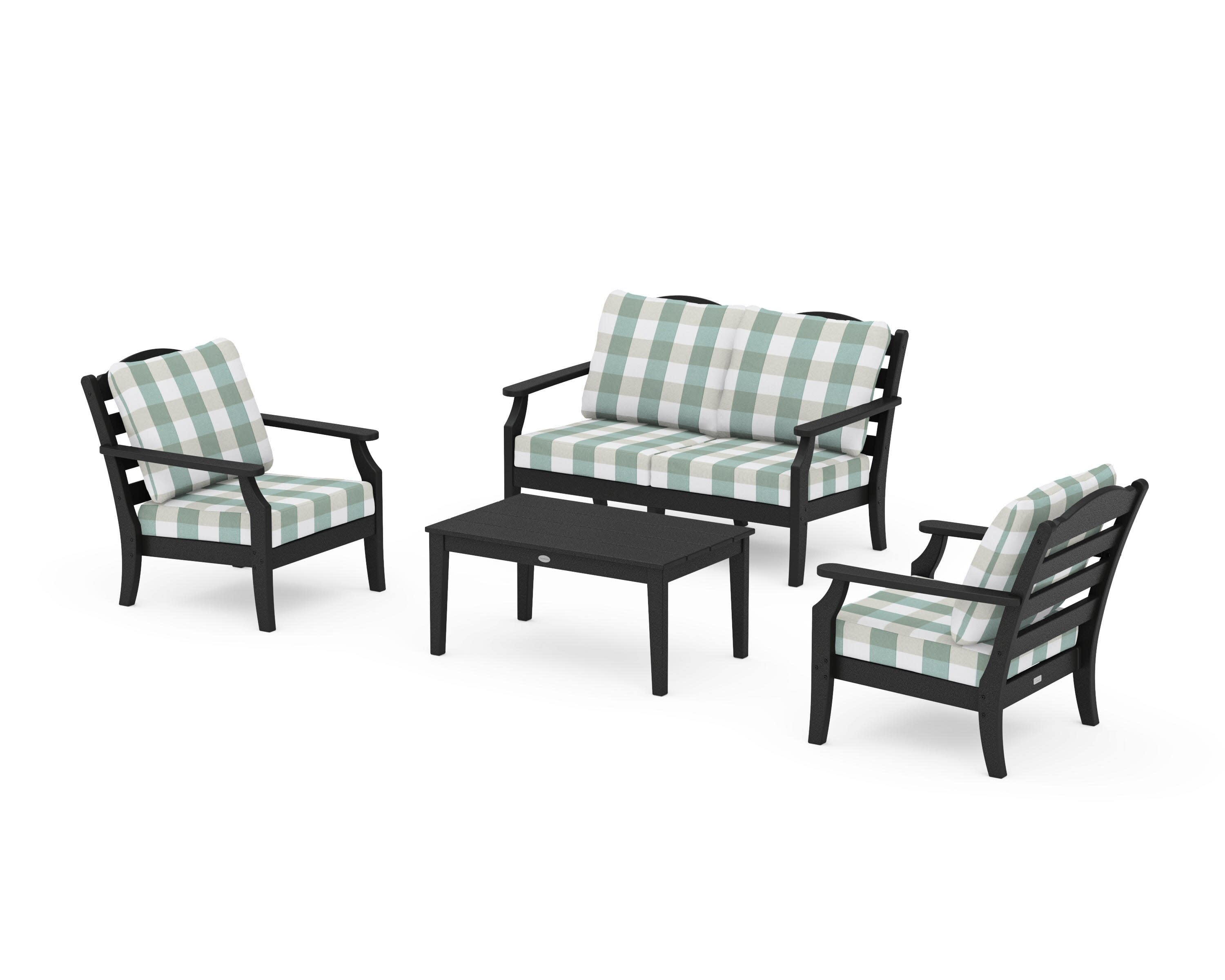 Savannah 4-Piece Deep Seating Set with Loveseat in Black / Buffalo Plaid Glacier Spa