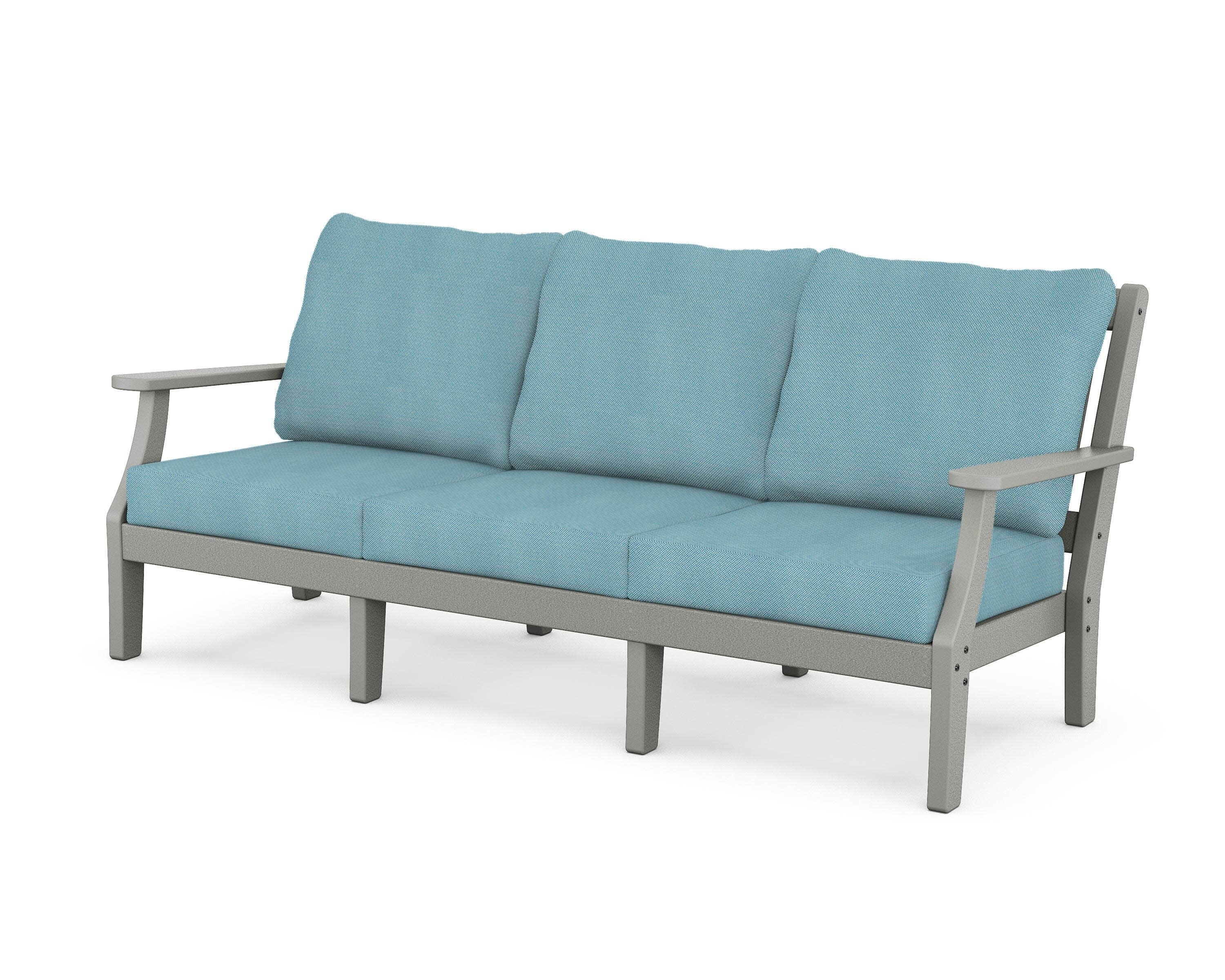 Chinoiserie Deep Seating Sofa in Slate Grey / Lattice Sky Blue