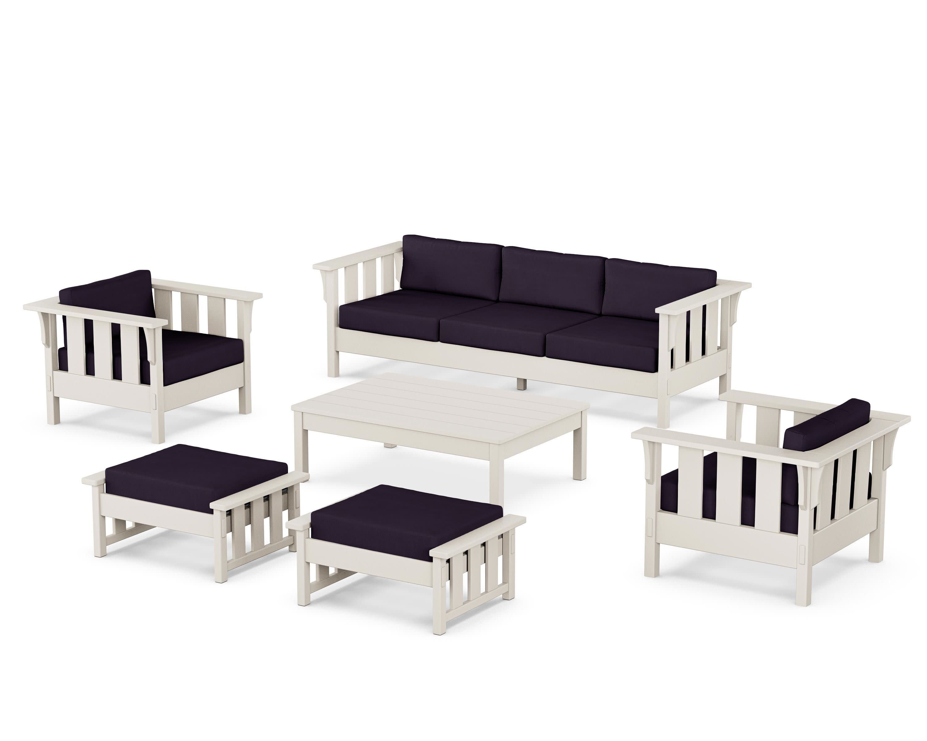 Acadia 6-Piece Lounge Sofa Set in Sand / Navy Linen