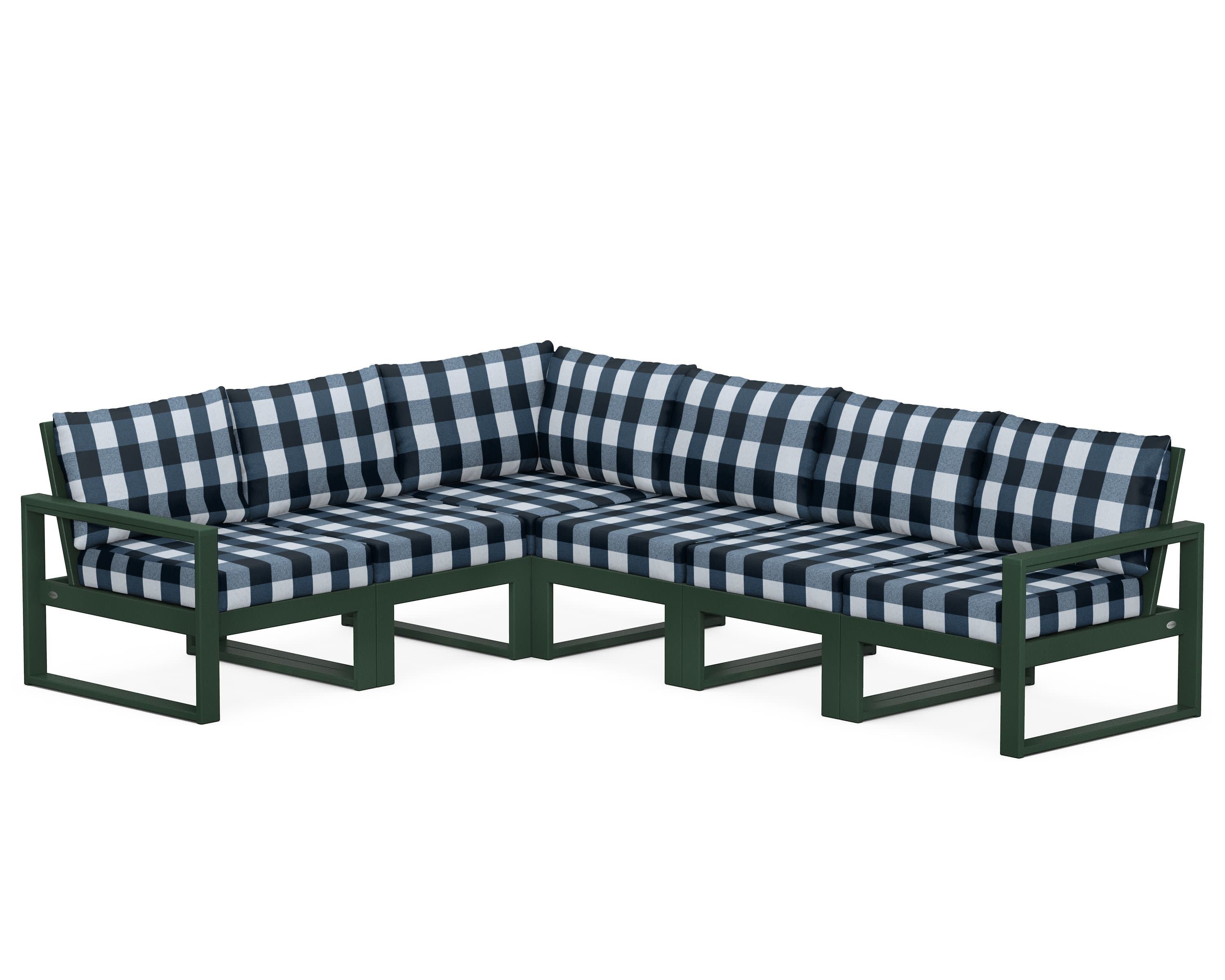EDGE 6-Piece Modular Deep Seating Set in Green / Buffalo Plaid Marine Indigo