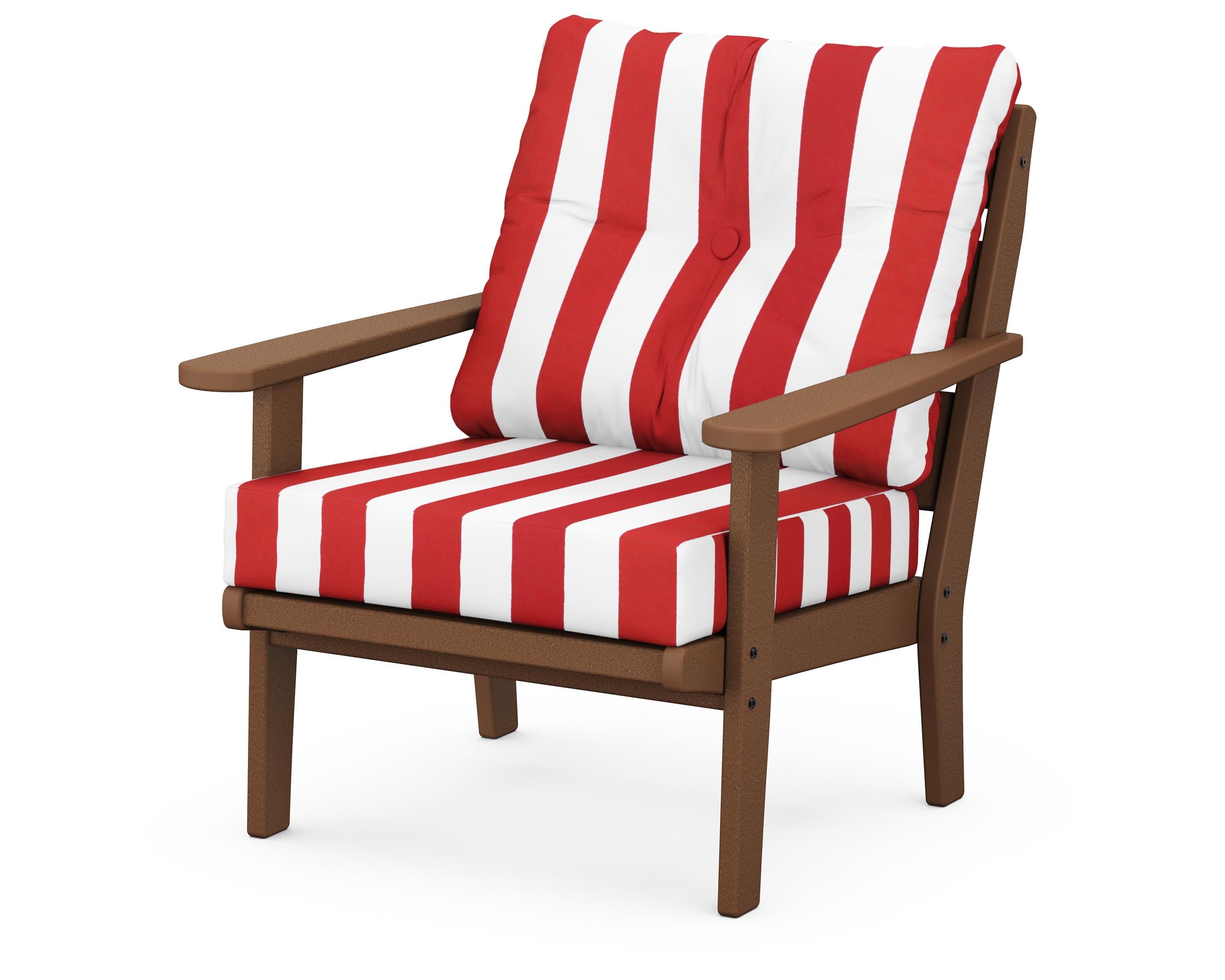 Lakeside Deep Seating Chair in Teak / Cabana Stripe Crimson