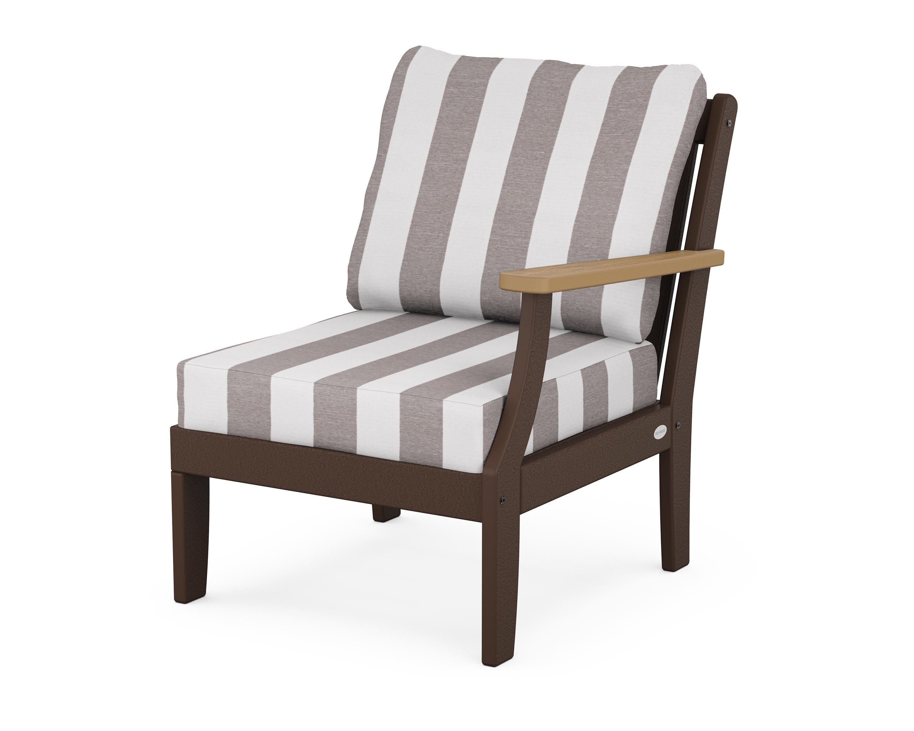 Braxton Modular Right Arm Chair in Mahogany / Natural / Cabana Stripe Grey Mist