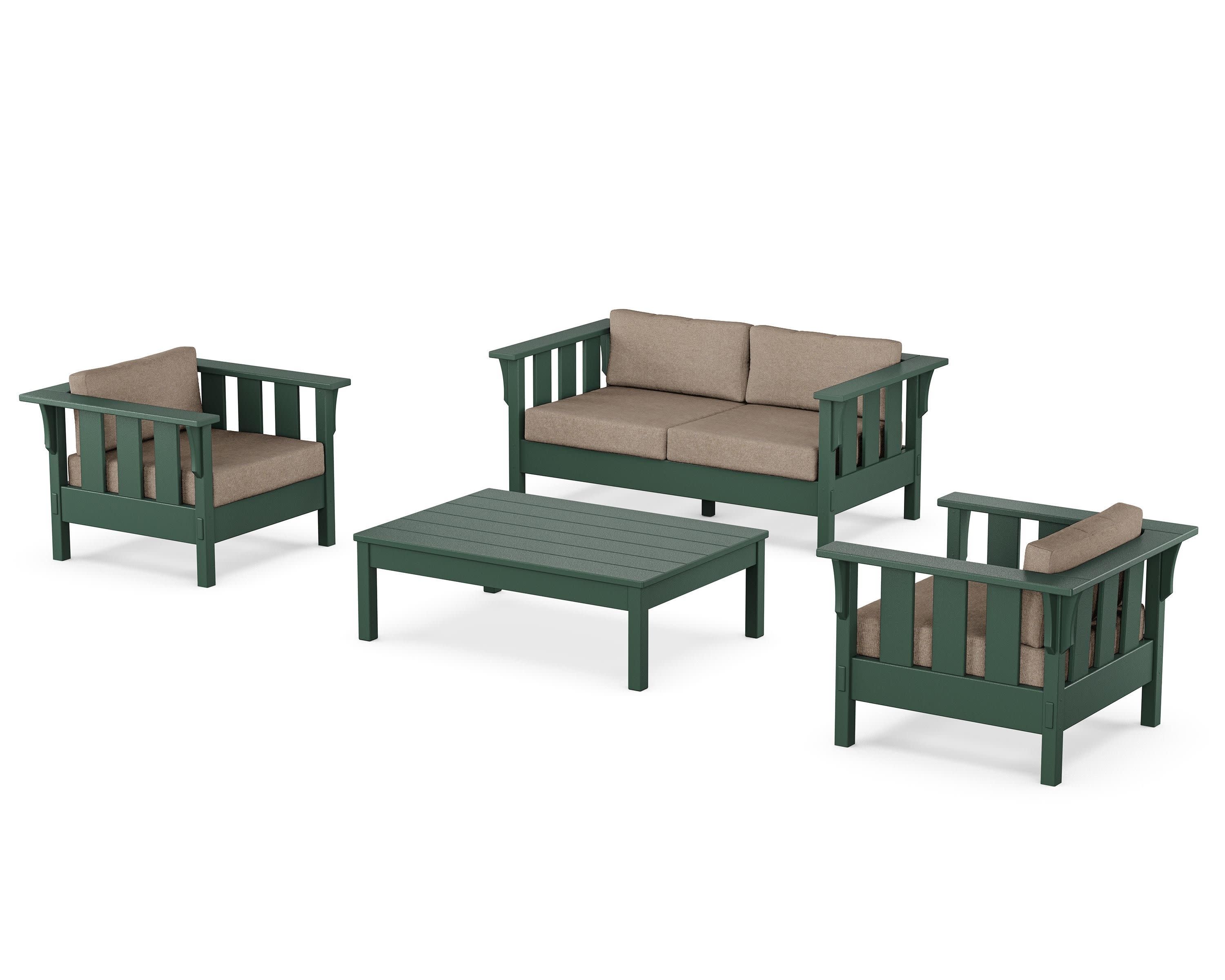 Acadia 4-Piece Deep Seating Set with Loveseat in Green / Spiced Burlap