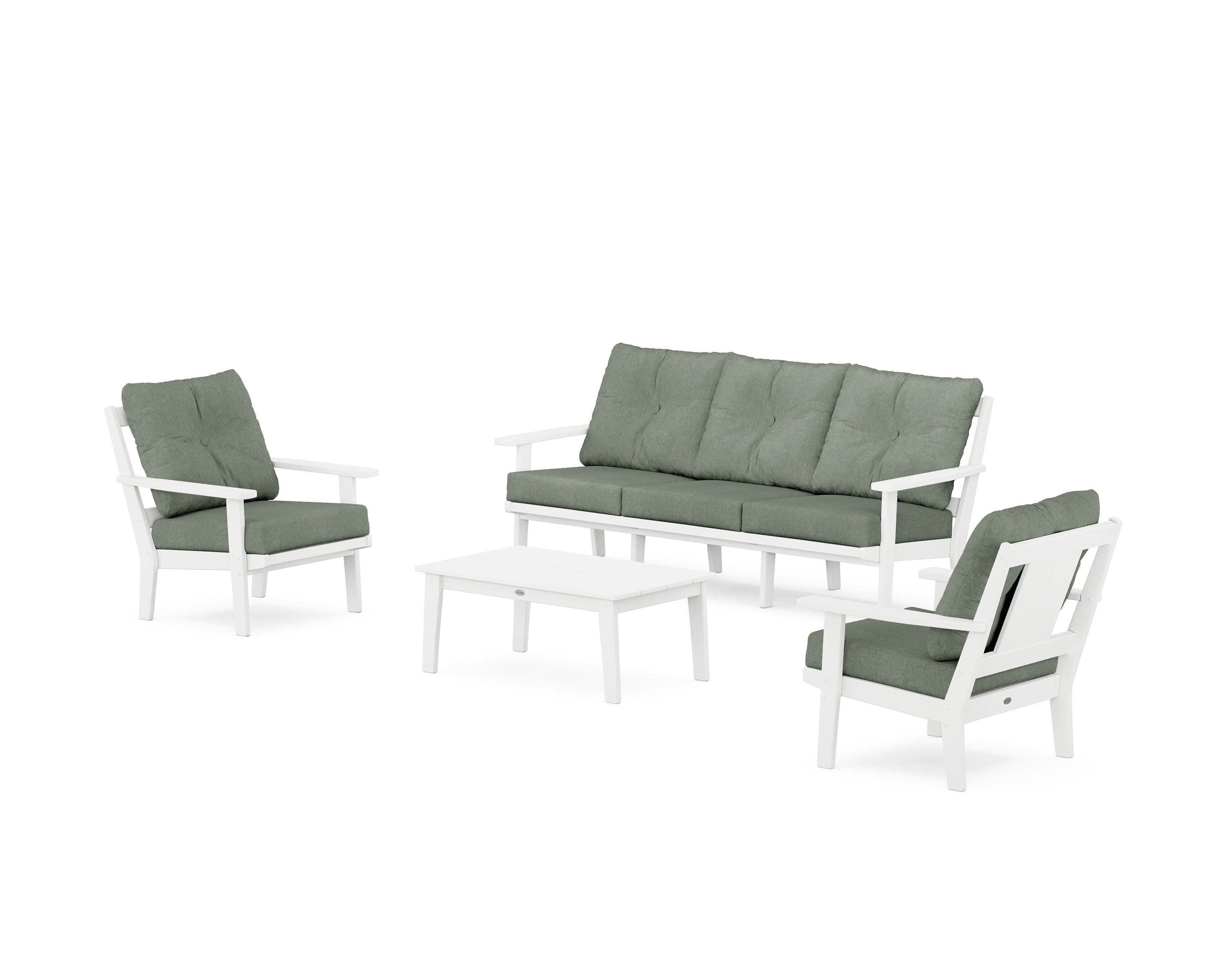 Prairie 4-Piece Deep Seating Set with Sofa in White / Cast Sage