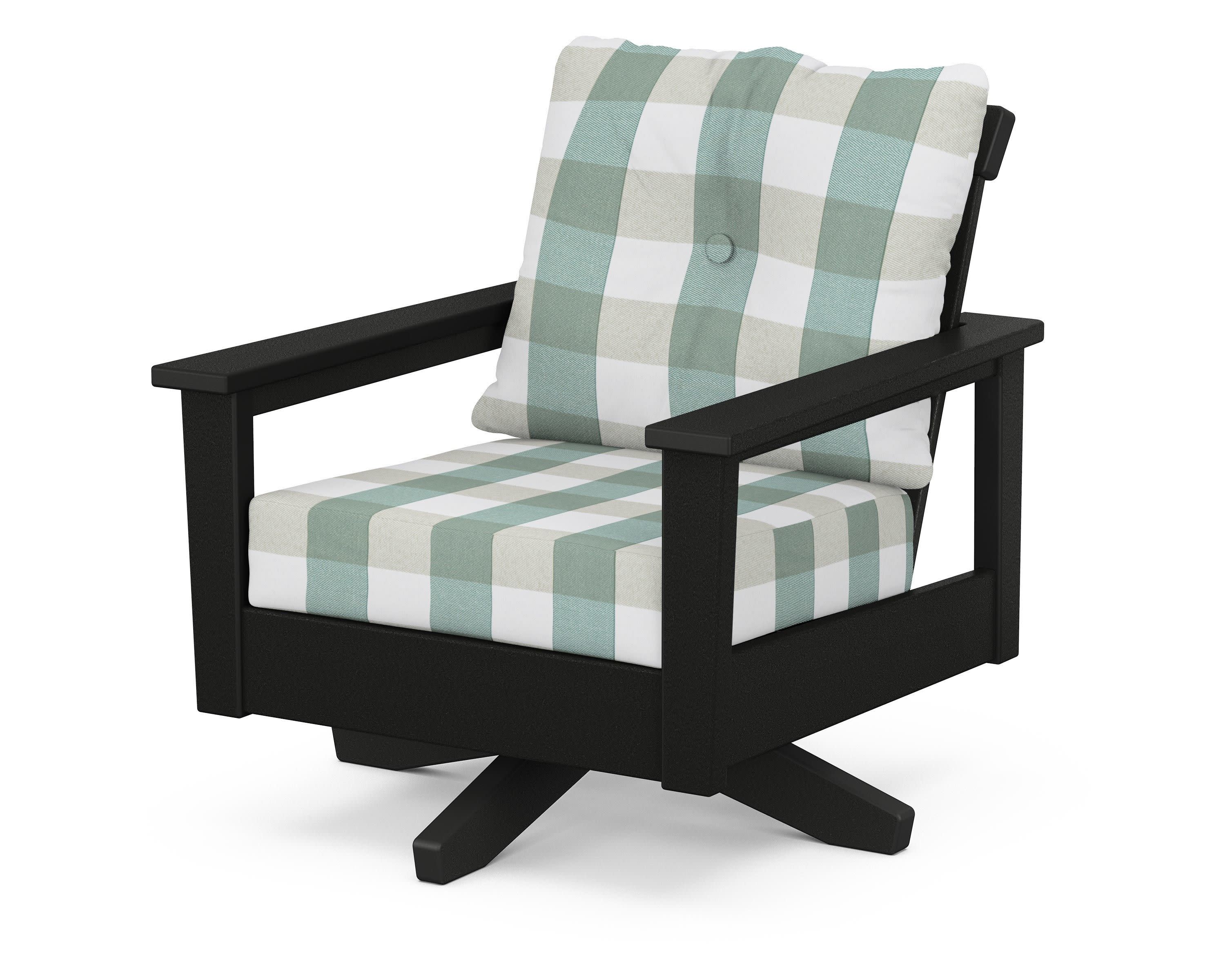 Prescott Deep Seating Swivel Chair in Black / Buffalo Plaid Glacier Spa