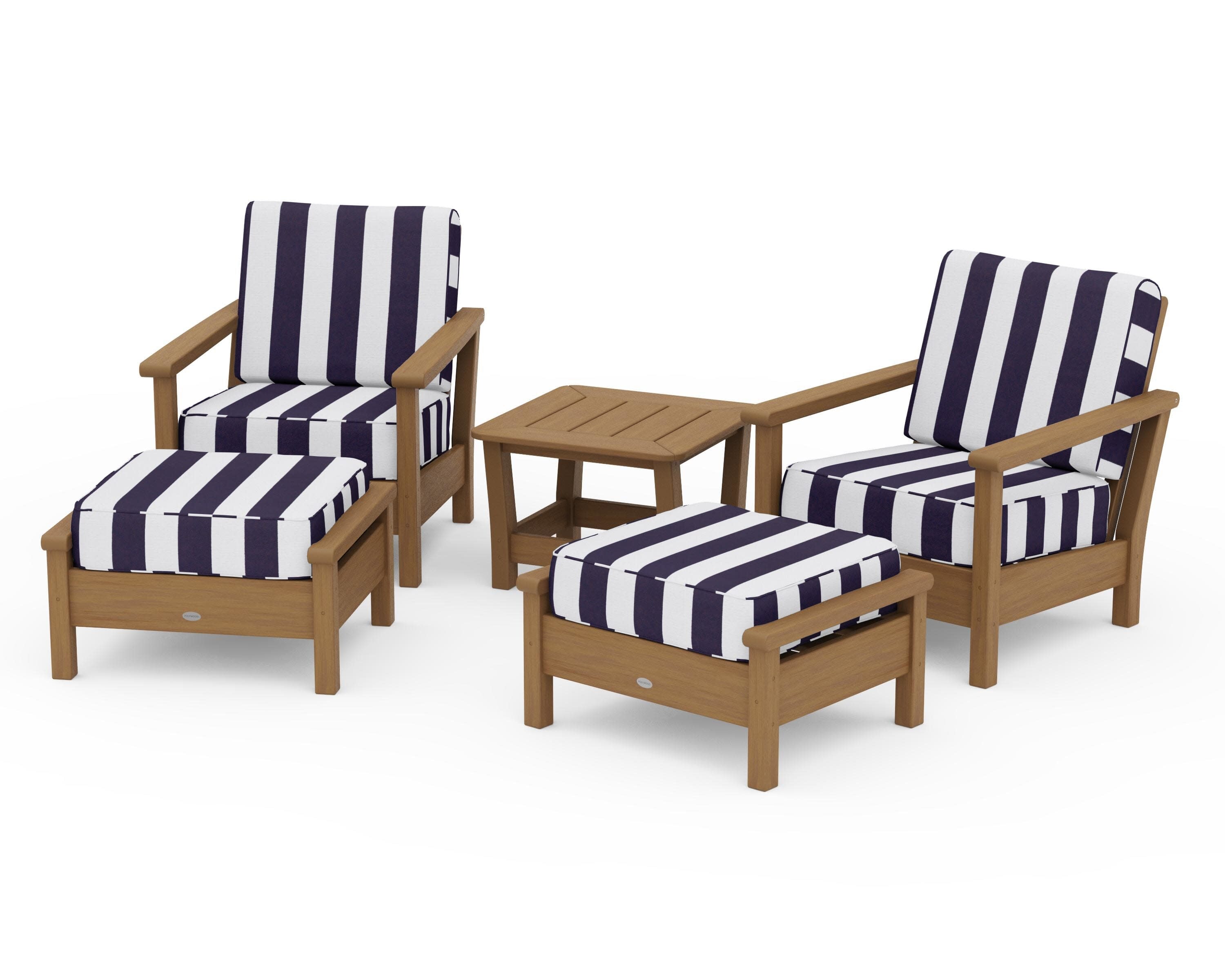 Harbour 5-Piece Deep Seating Chair Set in Natural / Cabana Stripe Navy