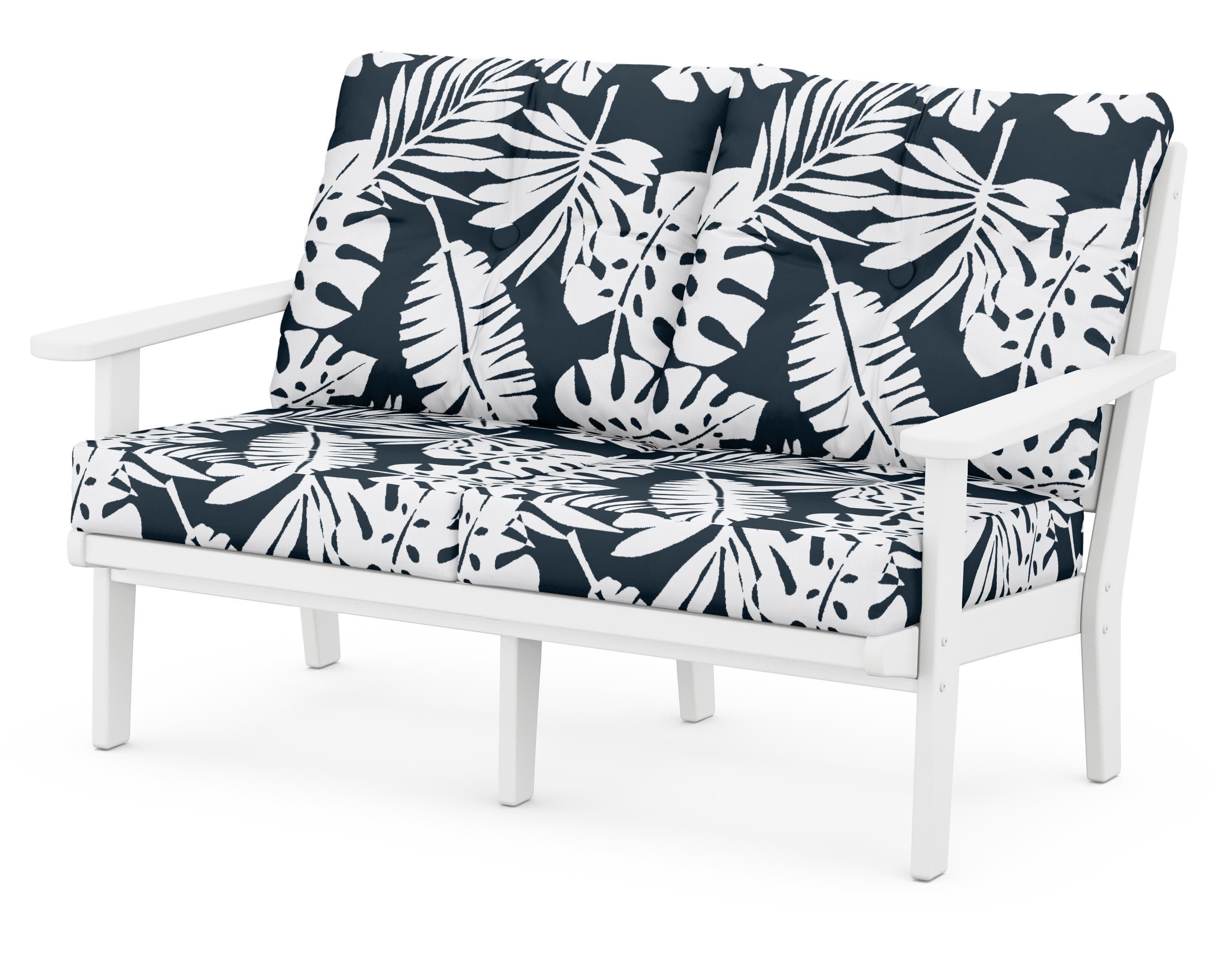 Lakeside Deep Seating Loveseat in White / Leaf Marine Indigo