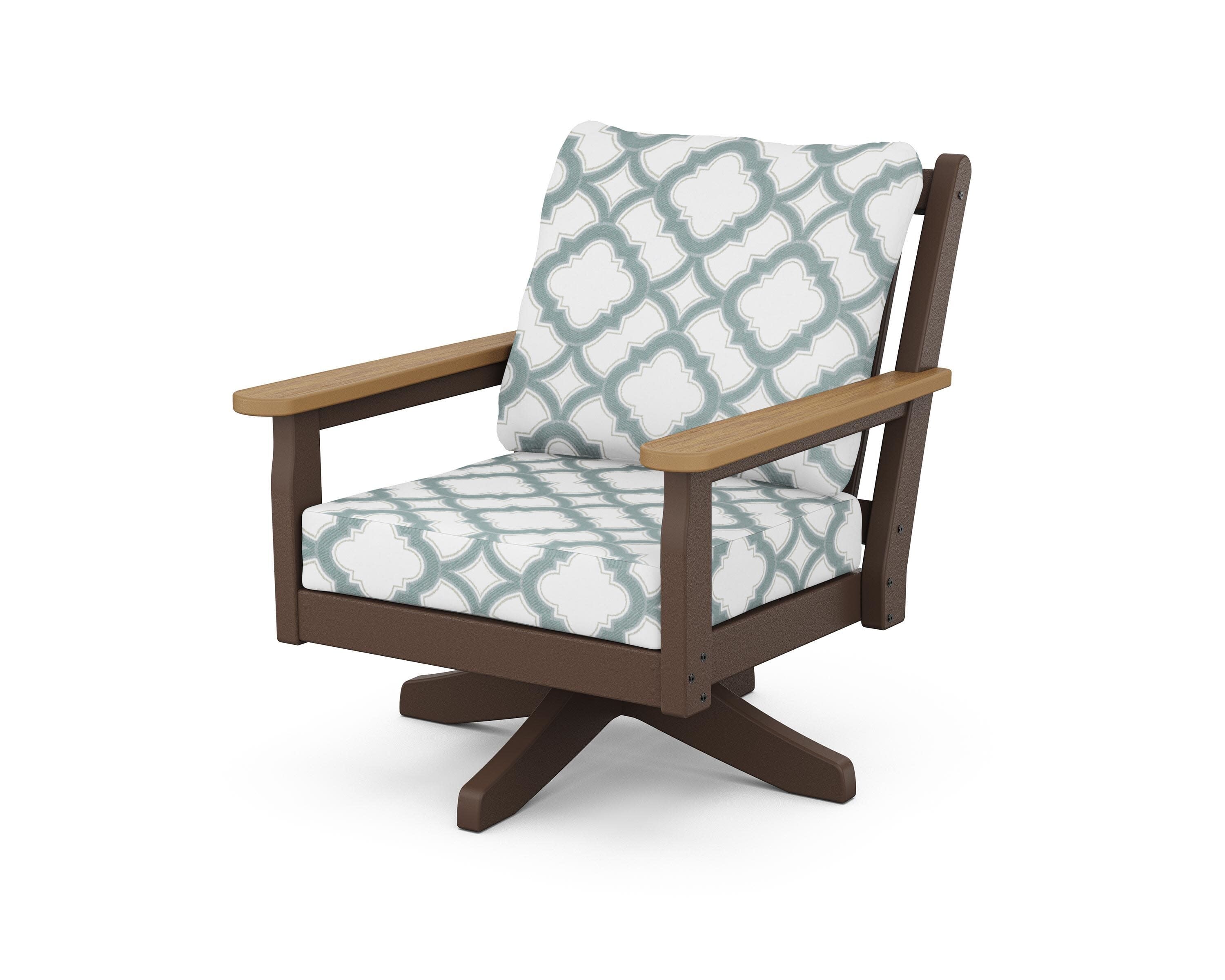 Chippendale Deep Seating Swivel Chair in Mahogany / Natural / Trellis Glacier Spa