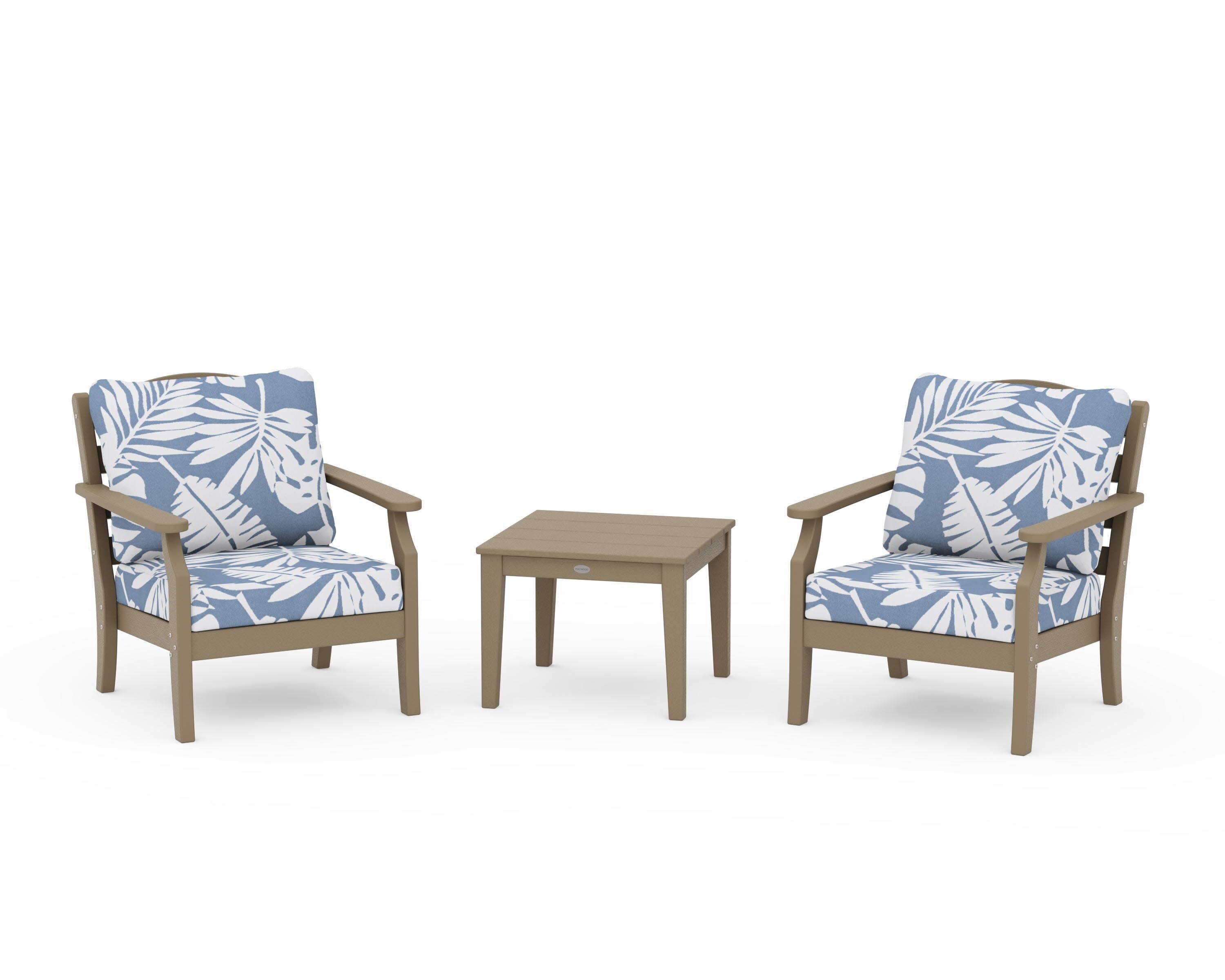 Savannah 3-Piece Deep Seating Set in Vintage Sahara / Leaf Sky Blue