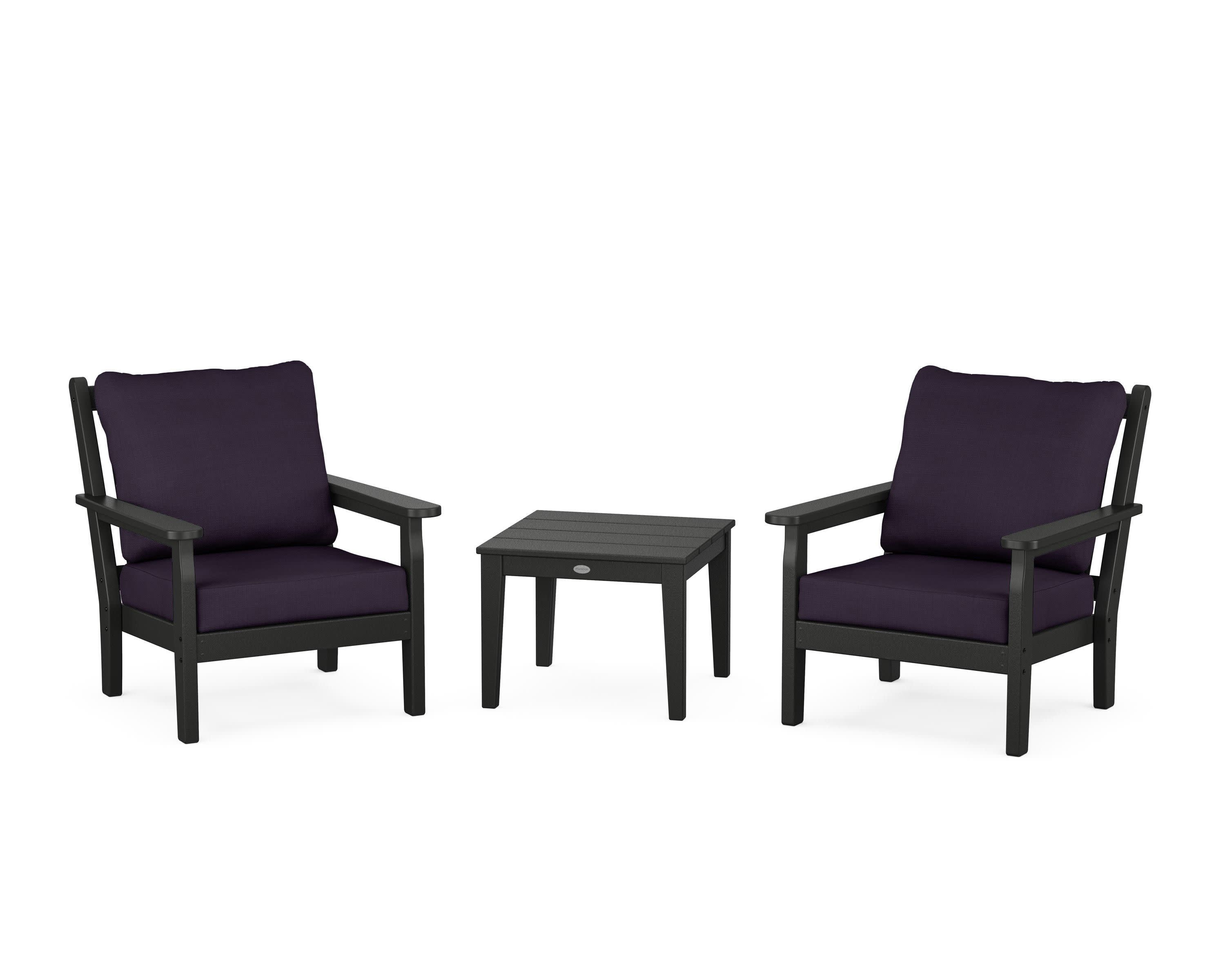 Chippendale 3-Piece Deep Seating Set in Black / Navy Linen