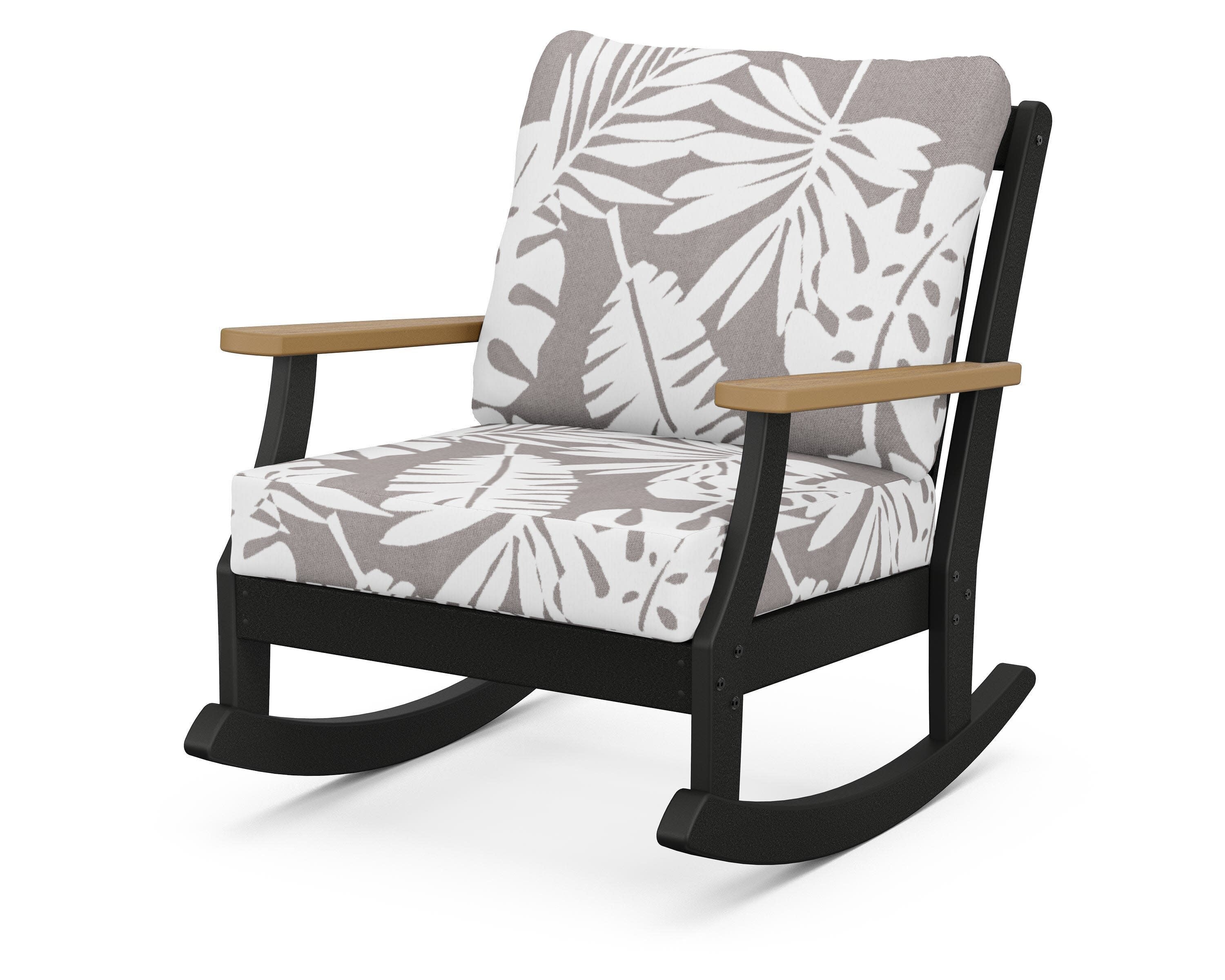 Braxton Deep Seating Rocking Chair in Black / Natural / Leaf Grey Mist