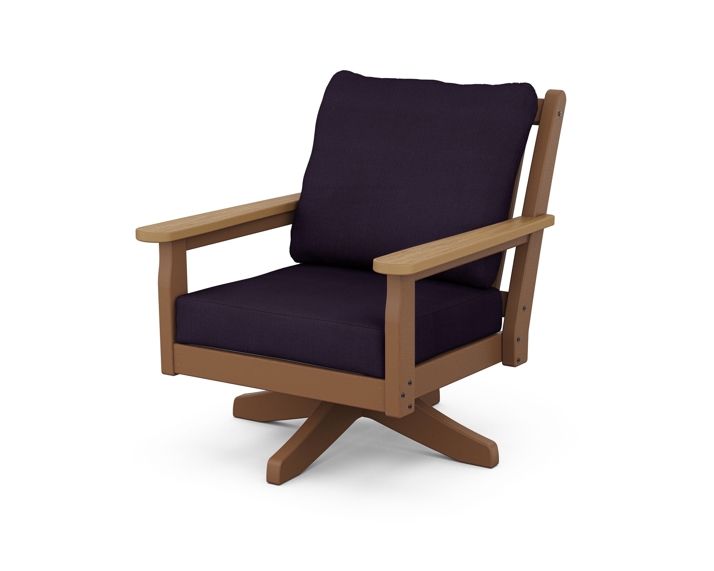 Chippendale Deep Seating Swivel Chair in Teak / Natural / Navy Linen