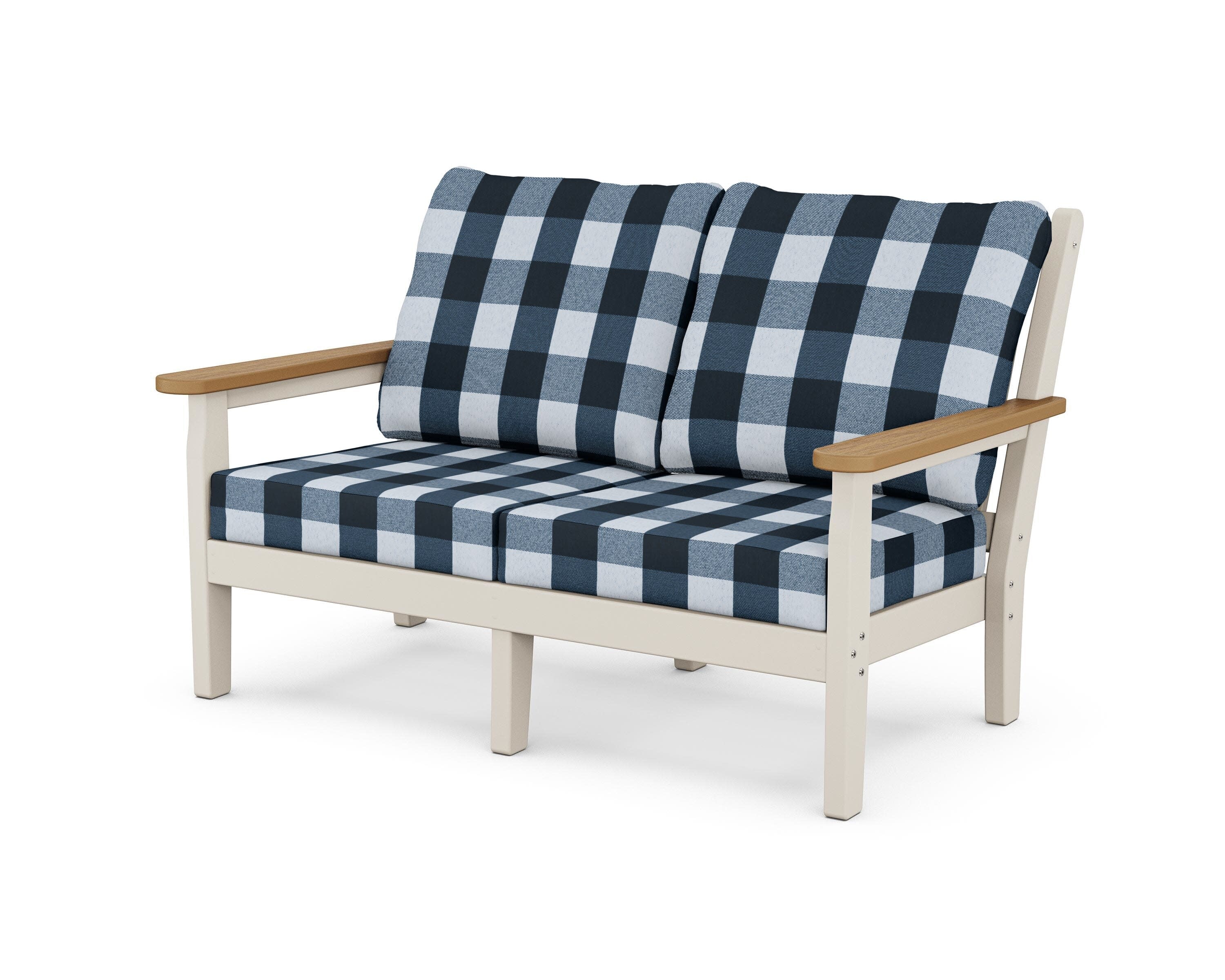Chippendale Deep Seating Loveseat in Sand / Natural / Buffalo Plaid Marine Indigo