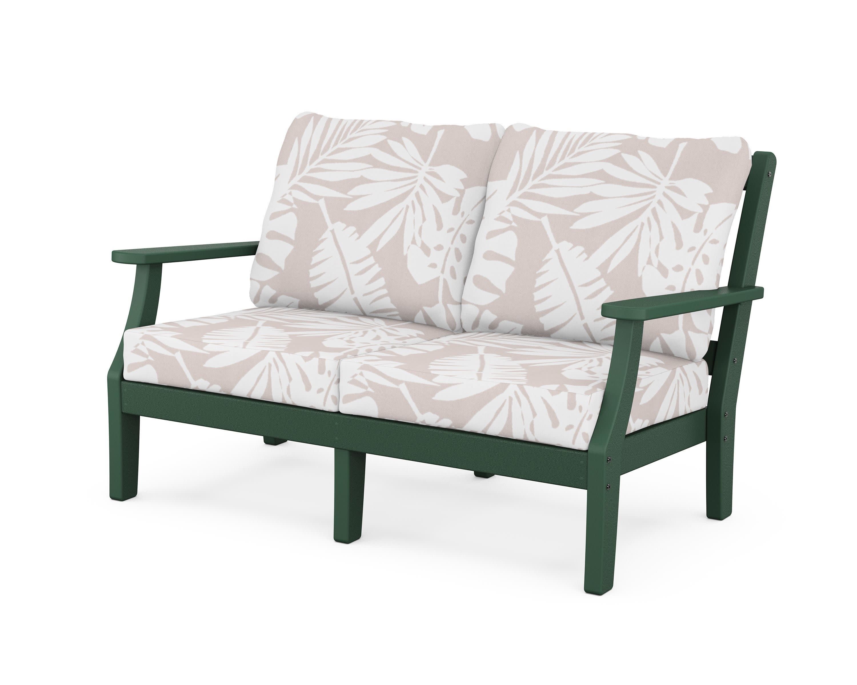 Chinoiserie Deep Seating Loveseat in Green / Leaf Dune Burlap