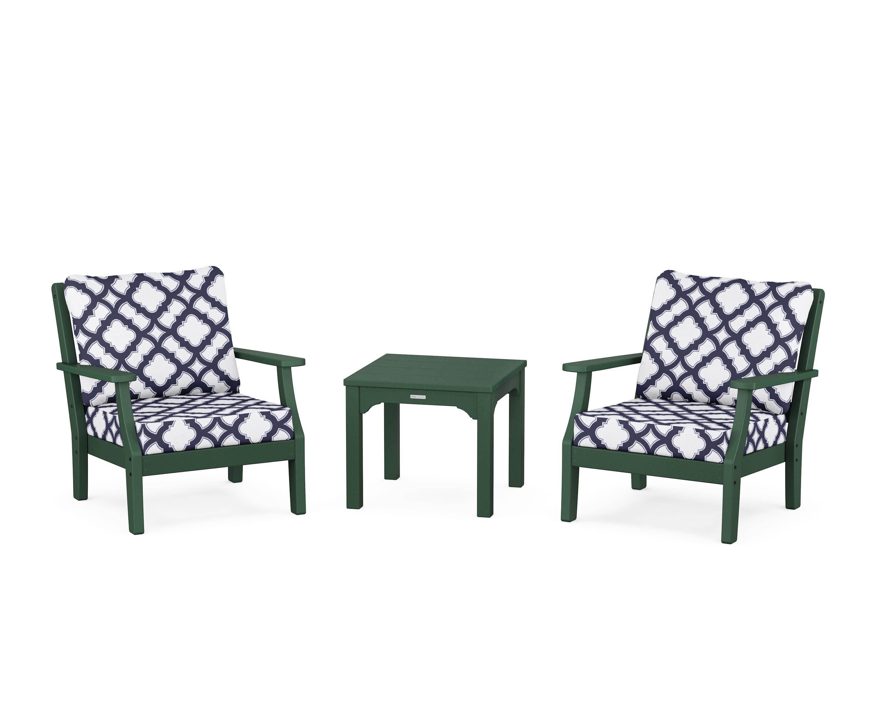 Chinoiserie 3-Piece Deep Seating Set in Green / Trellis Navy