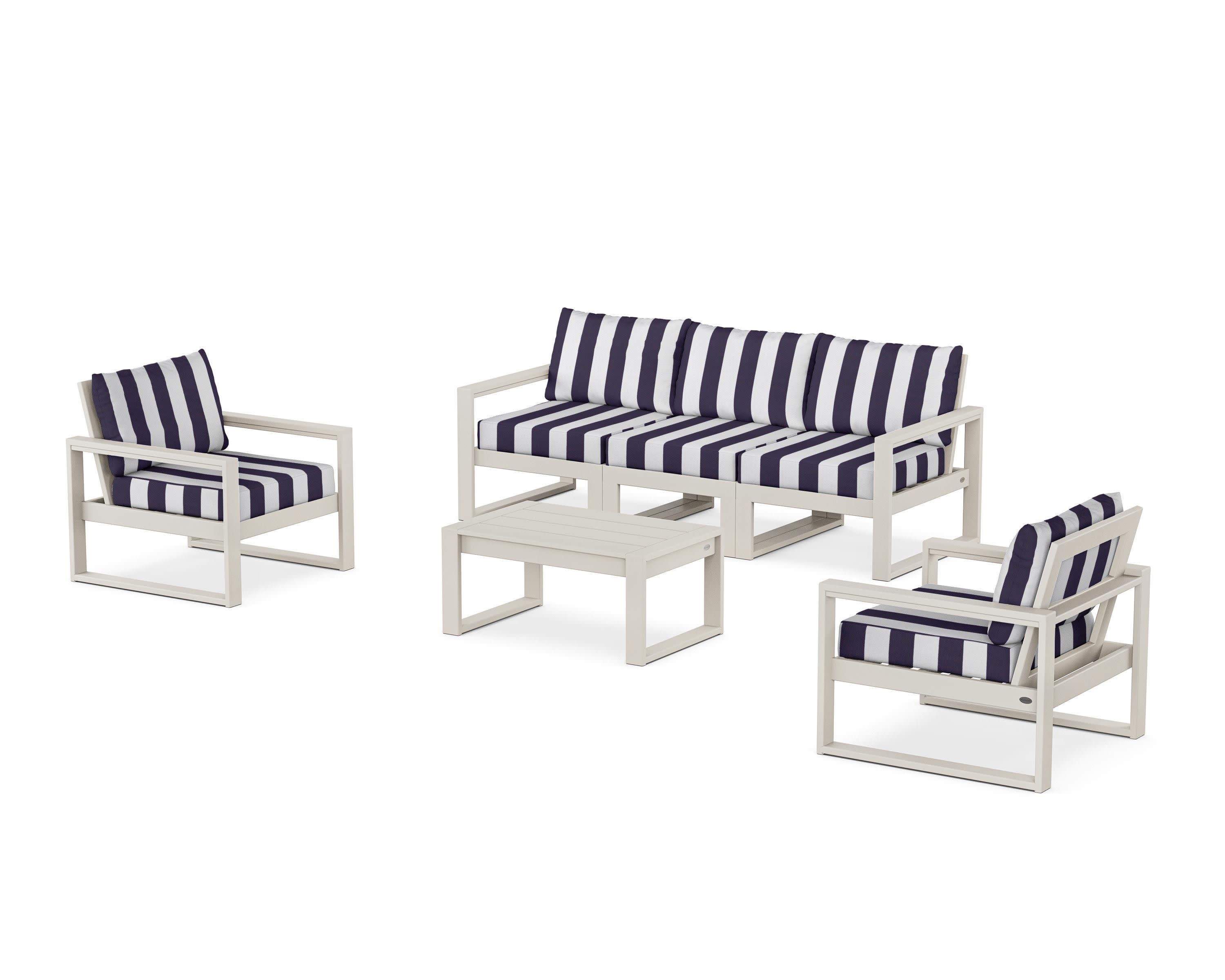 EDGE Sectional 4-Piece Deep Seating Set with Sofa in Sand / Cabana Stripe Navy