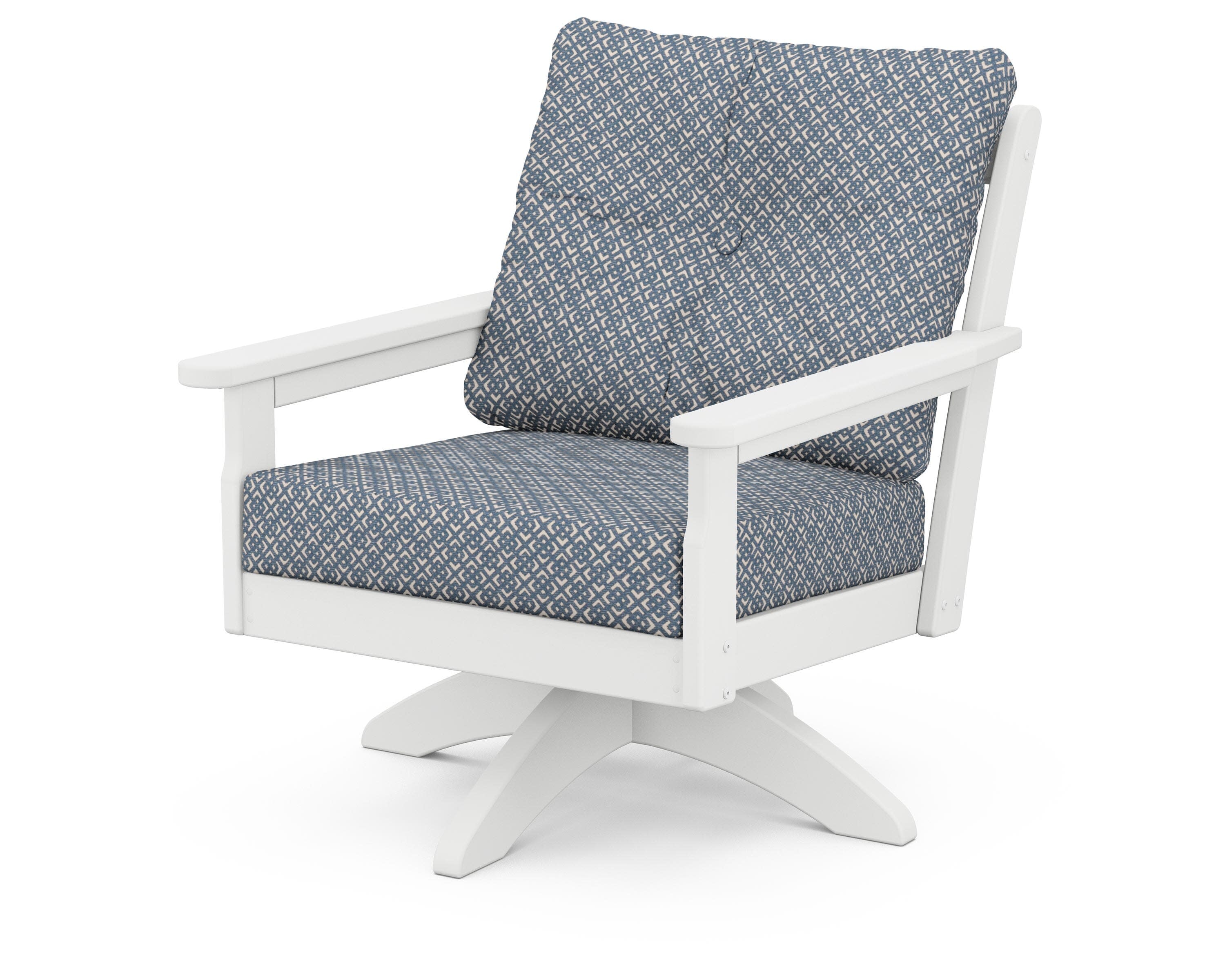 Vineyard Deep Seating Swivel Chair in White / Hopscotch