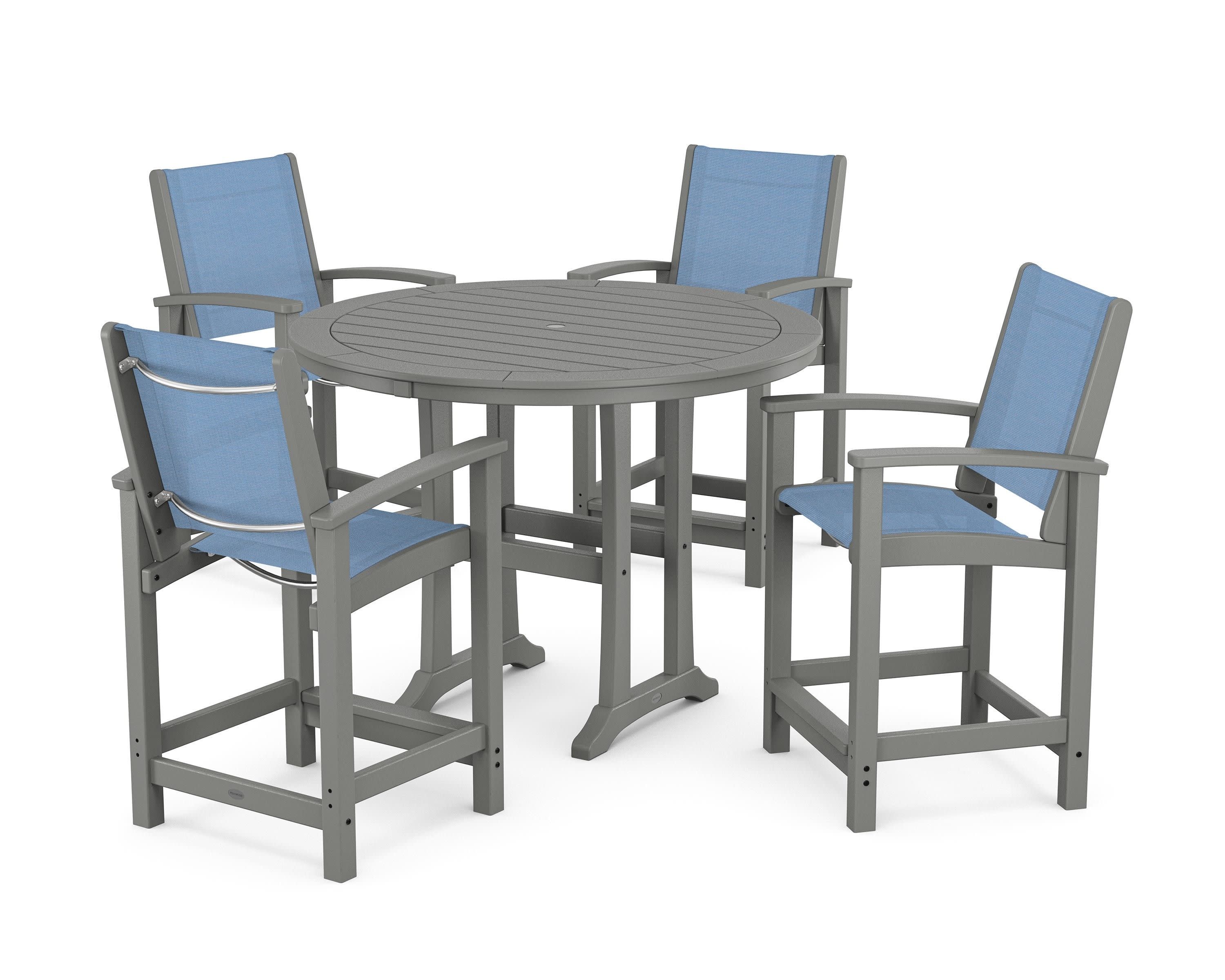 Coastal 5-Piece Counter Set in Slate Grey / Poolside Sling