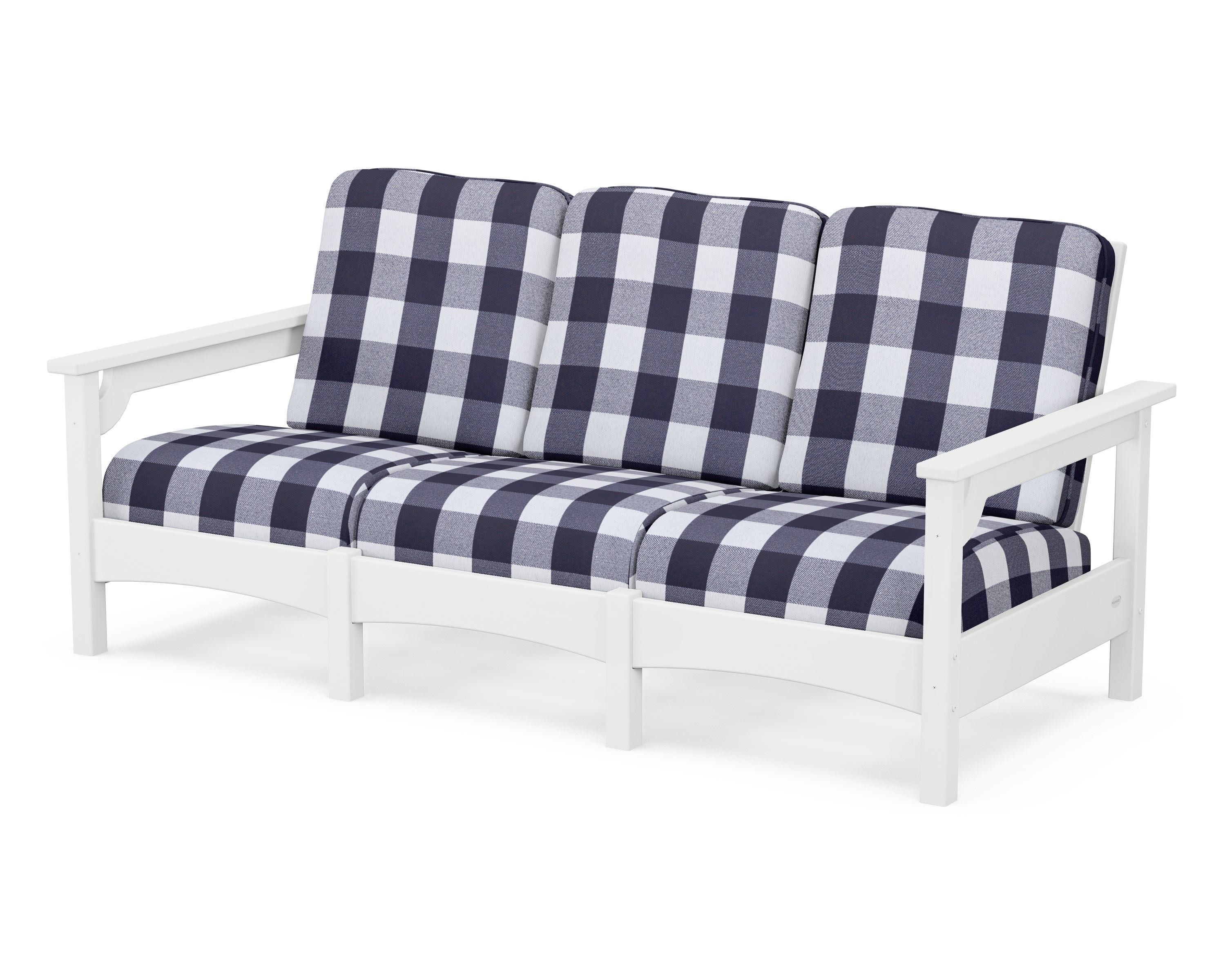 Club Sofa in White / Buffalo Plaid Navy