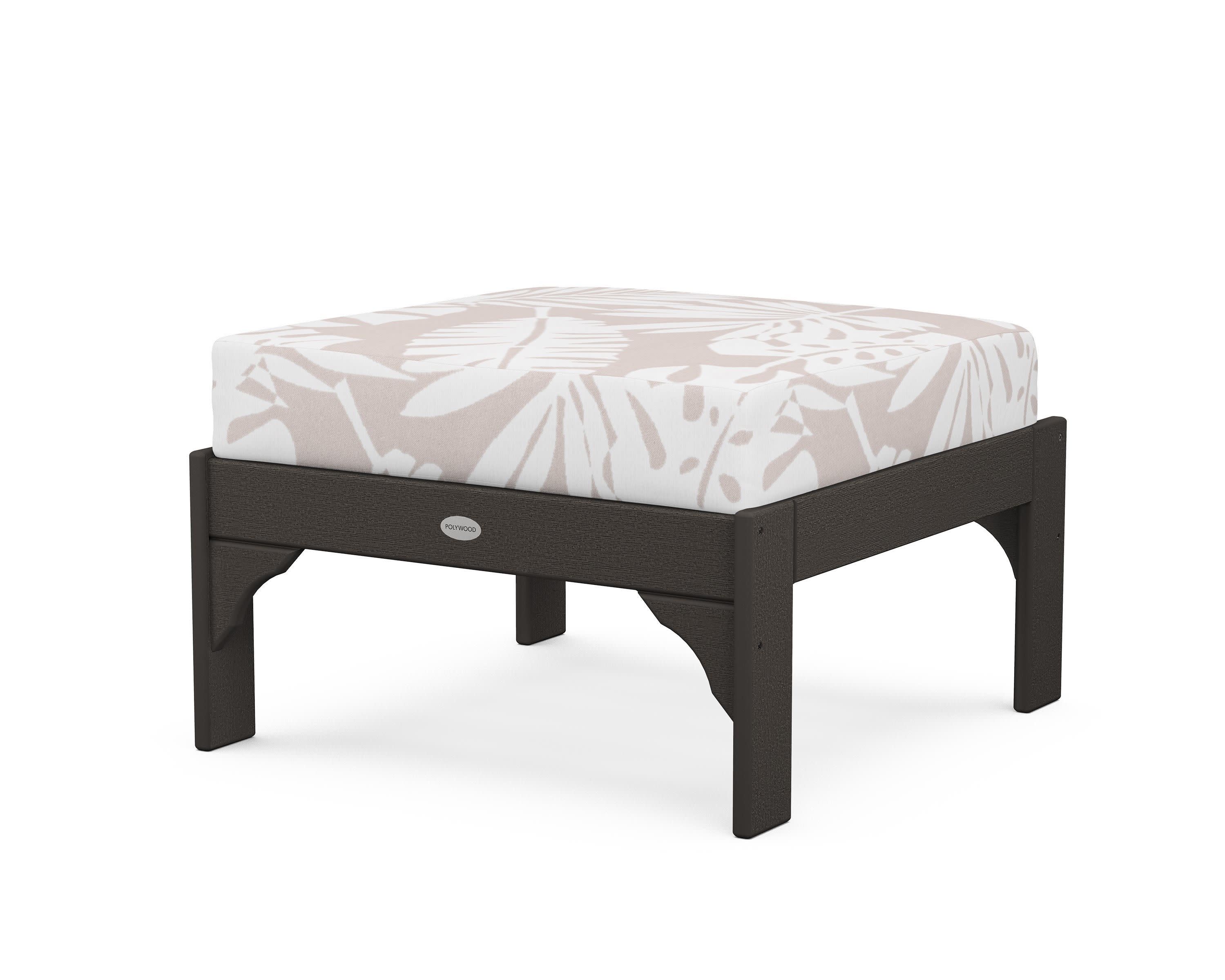 Vineyard Deep Seating Ottoman in Vintage Coffee / Leaf Dune Burlap