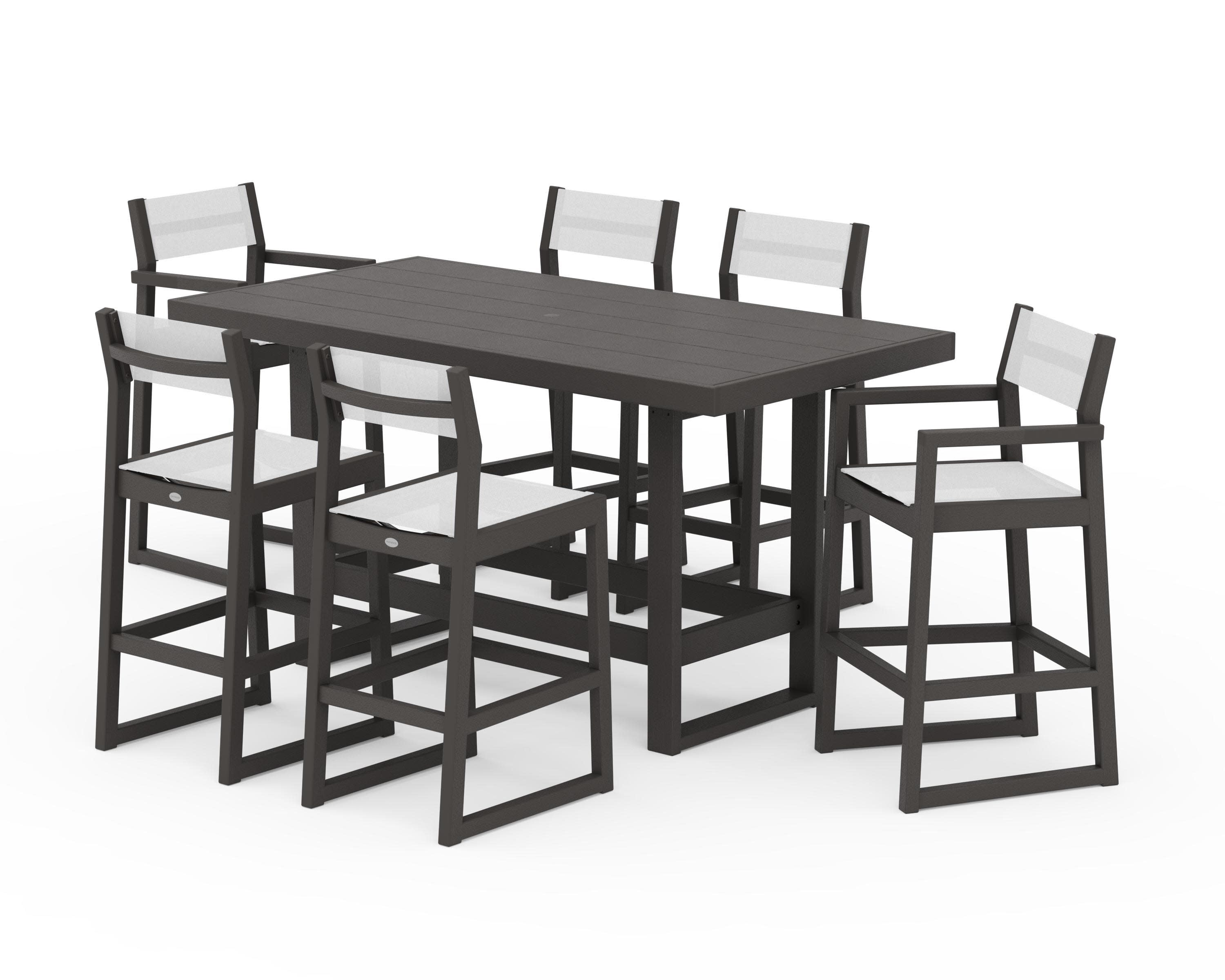 EDGE Sling 7-Piece Bar Table Set in Vintage Coffee / White Sling