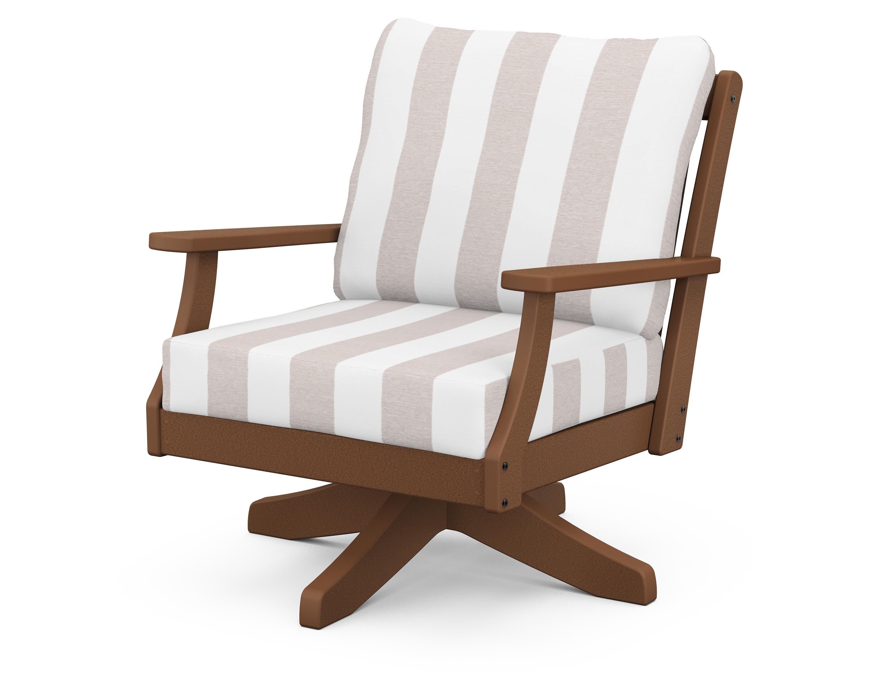 Braxton Deep Seating Swivel Chair in Teak / Cabana Stripe Dune Burlap