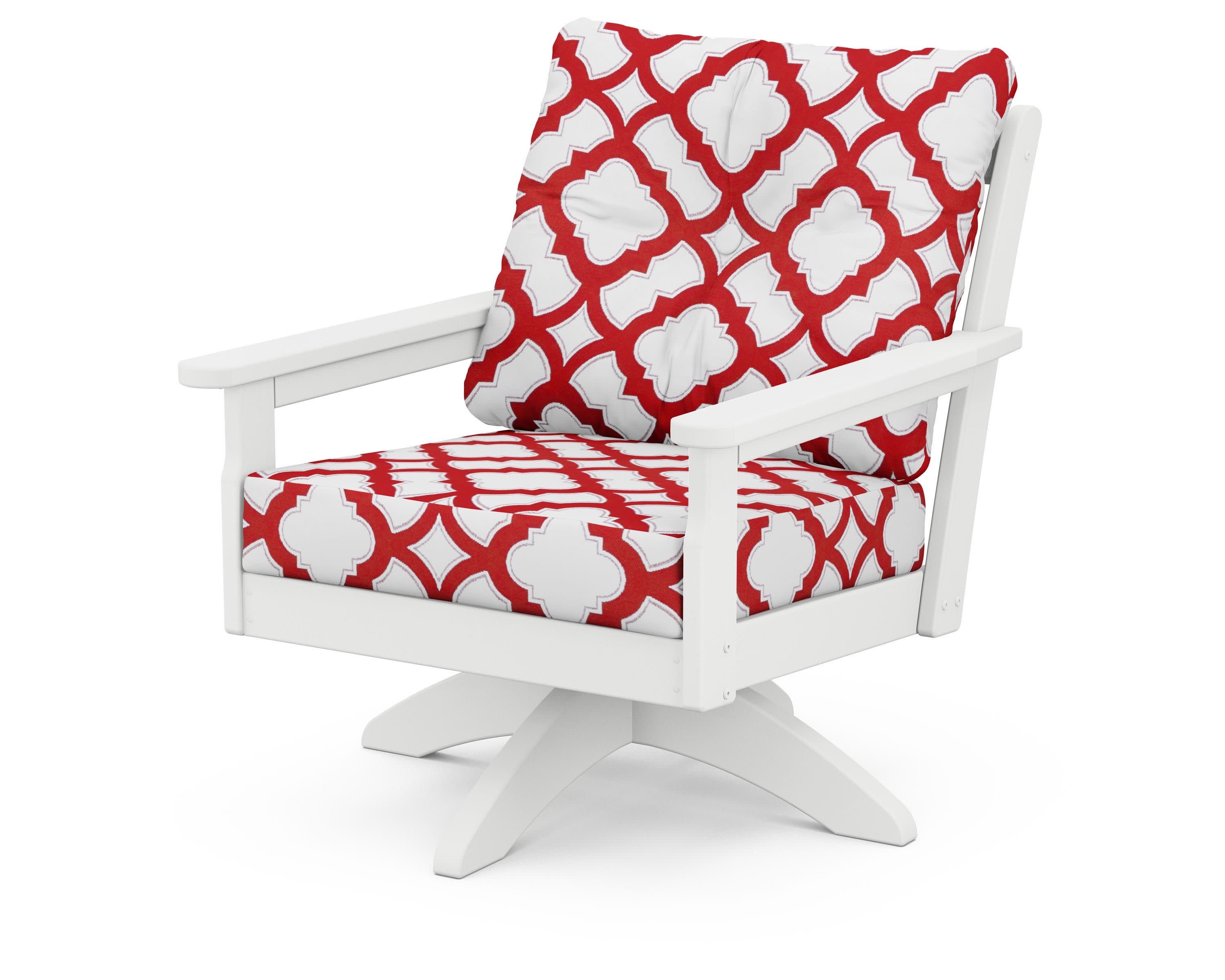Vineyard Deep Seating Swivel Chair in White / Trellis Crimson