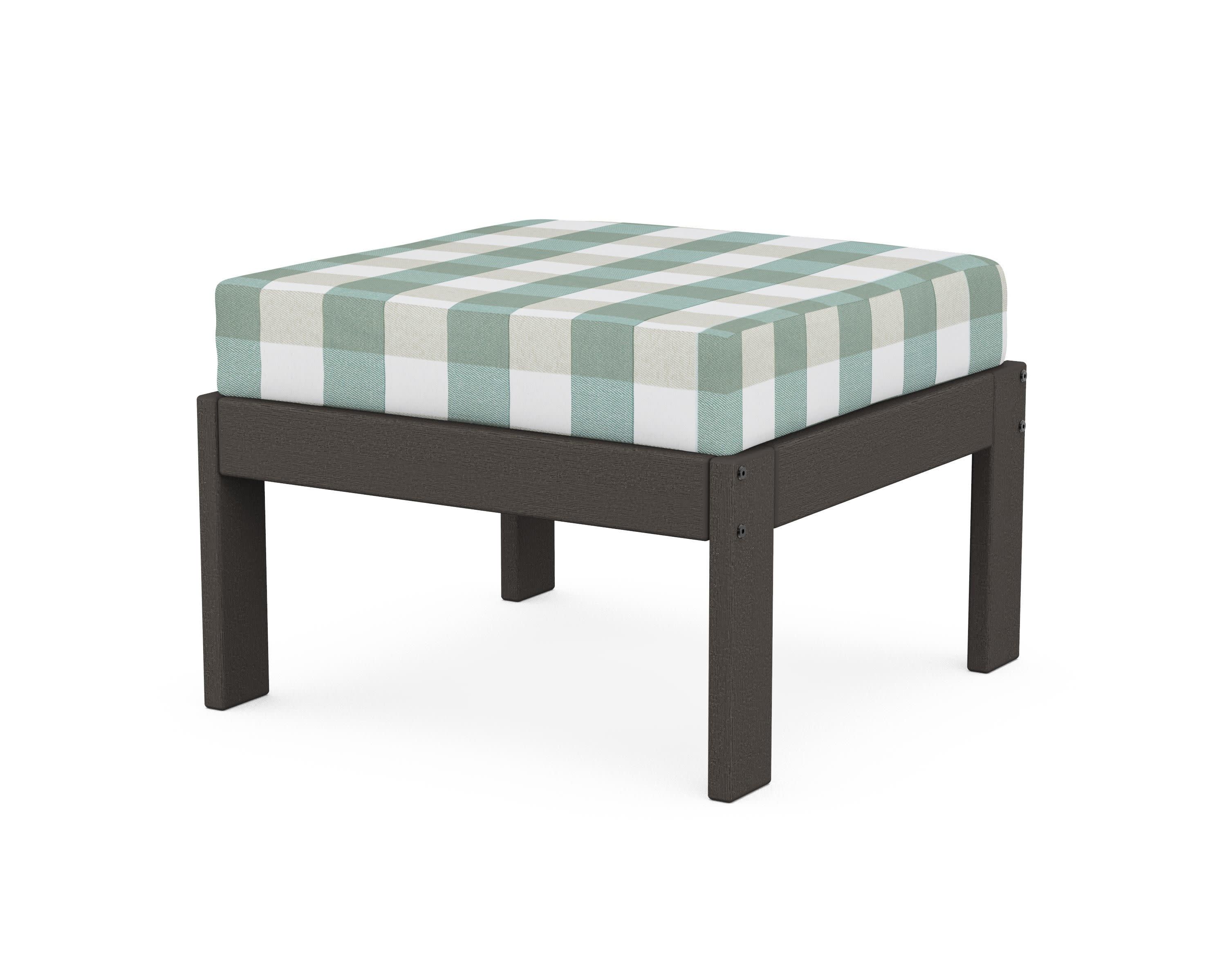 Vineyard Modular Ottoman in Vintage Coffee / Buffalo Plaid Glacier Spa