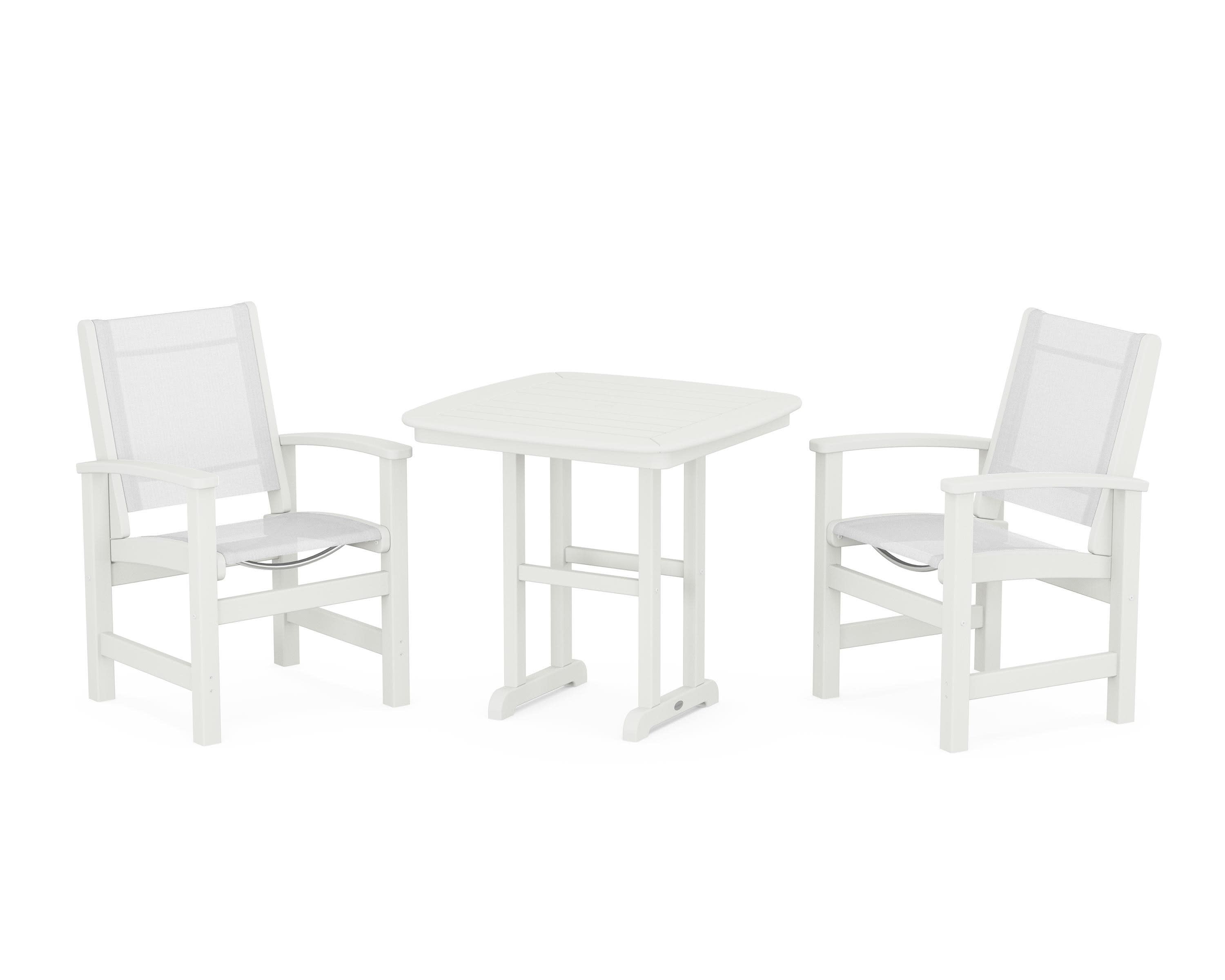 Coastal 3-Piece Dining Set in Vintage White / White Sling