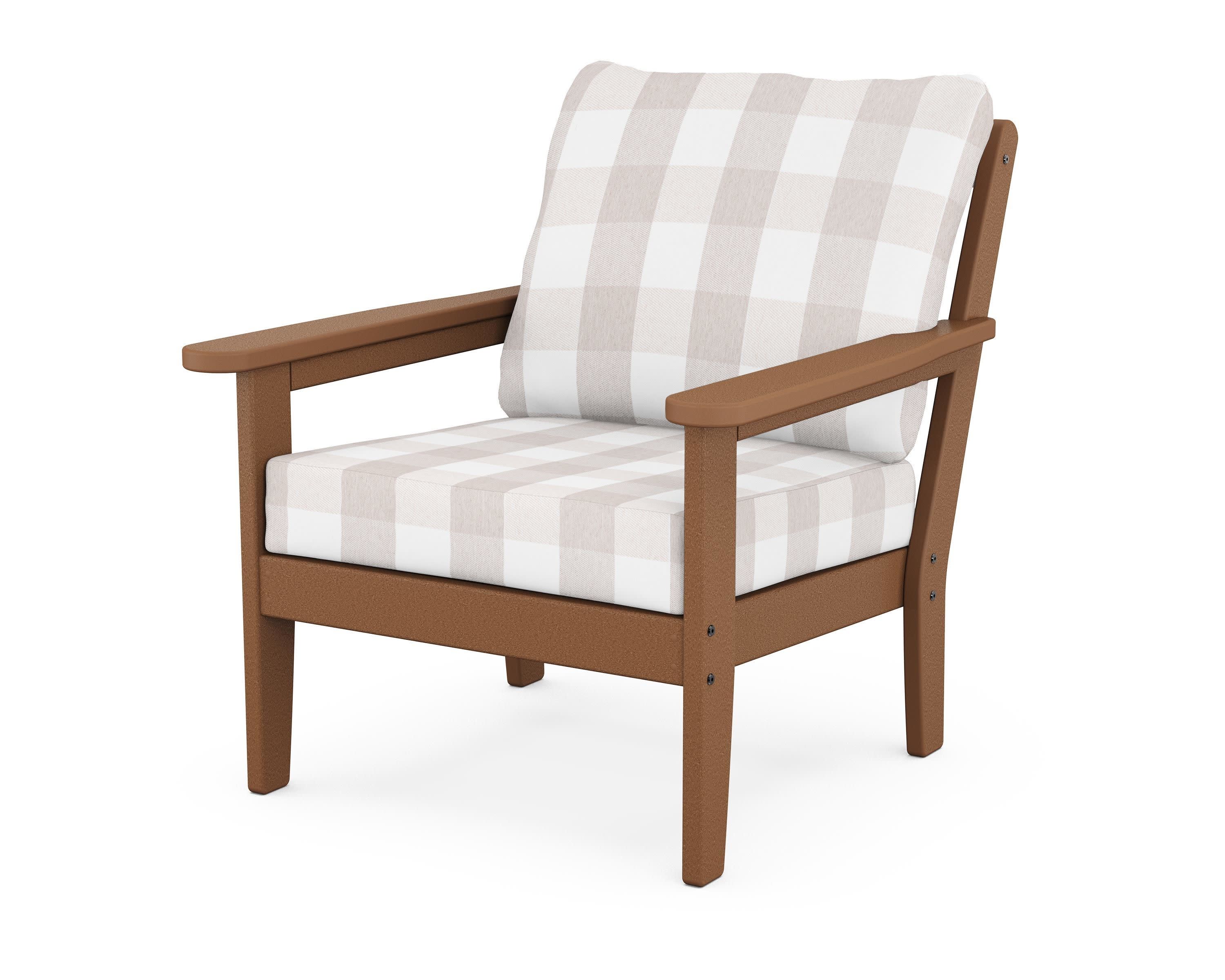 Cottage Deep Seating Chair in Teak / Buffalo Plaid Dune Burlap