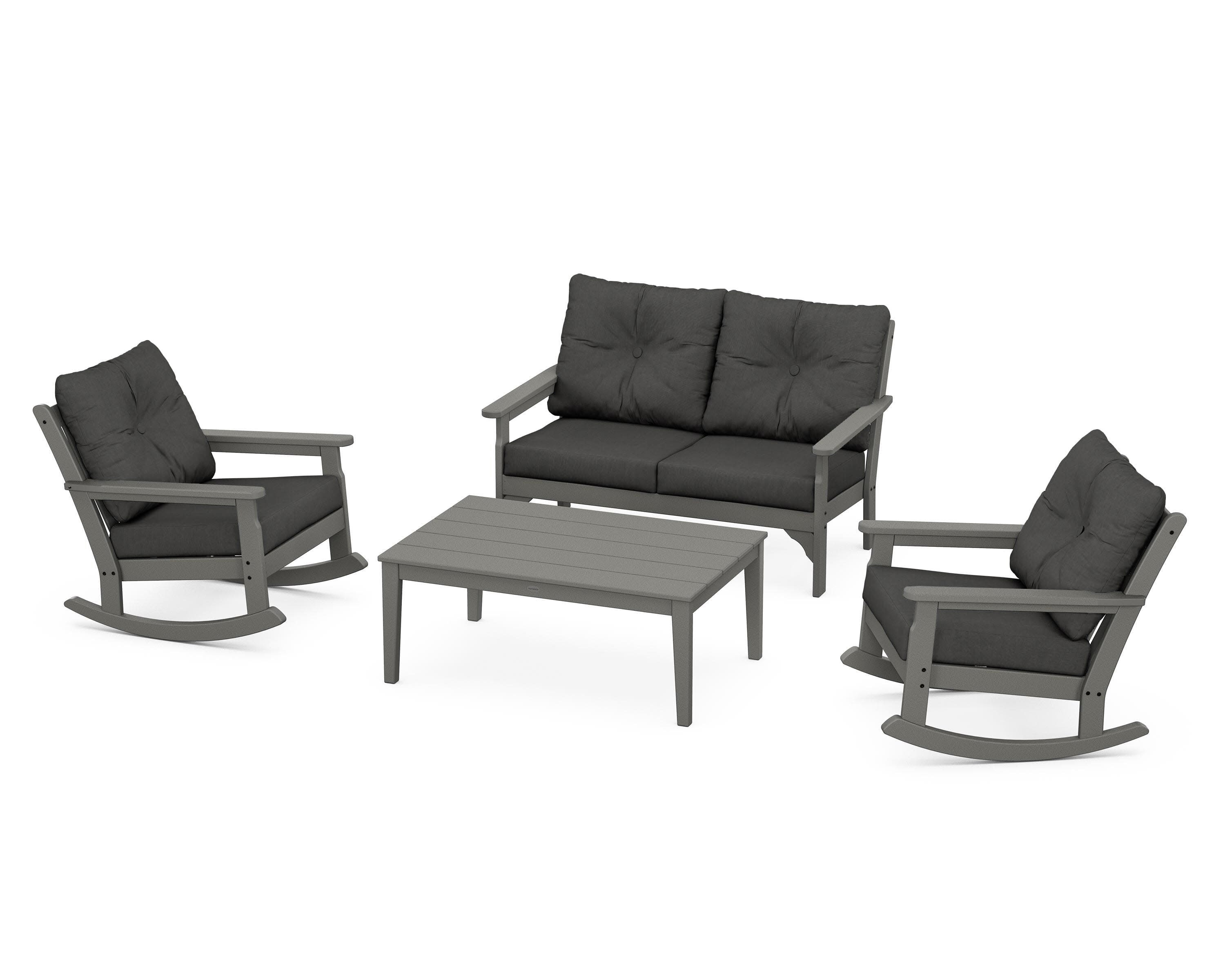 Vineyard 4-Piece Deep Seating Rocking Chair Set in Slate Grey / Spectrum Carbon