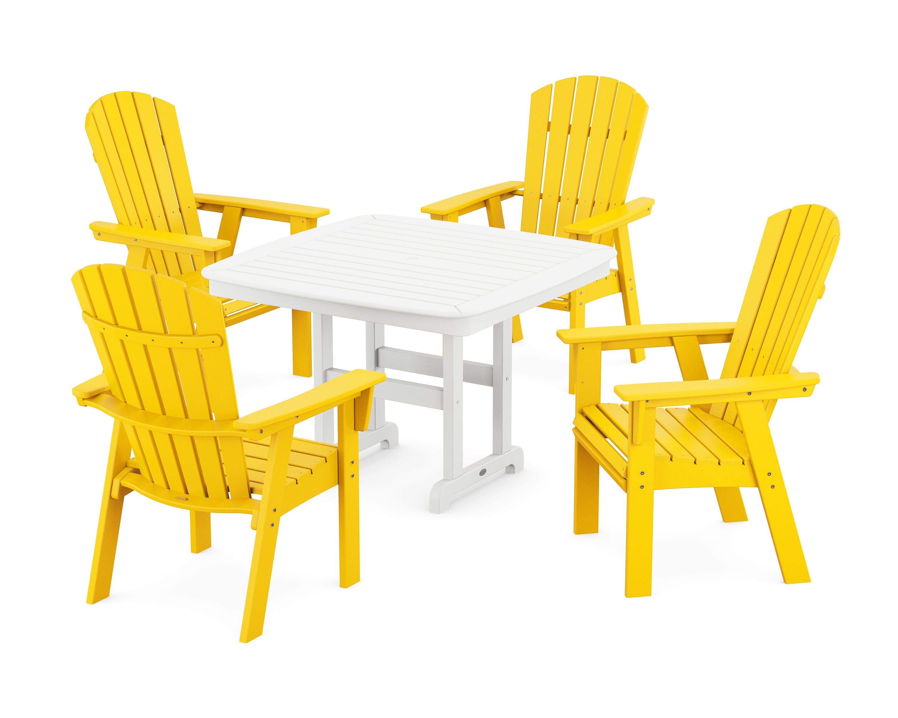 Nautical Curveback Adirondack 5-Piece Dining Set in Lemon / White