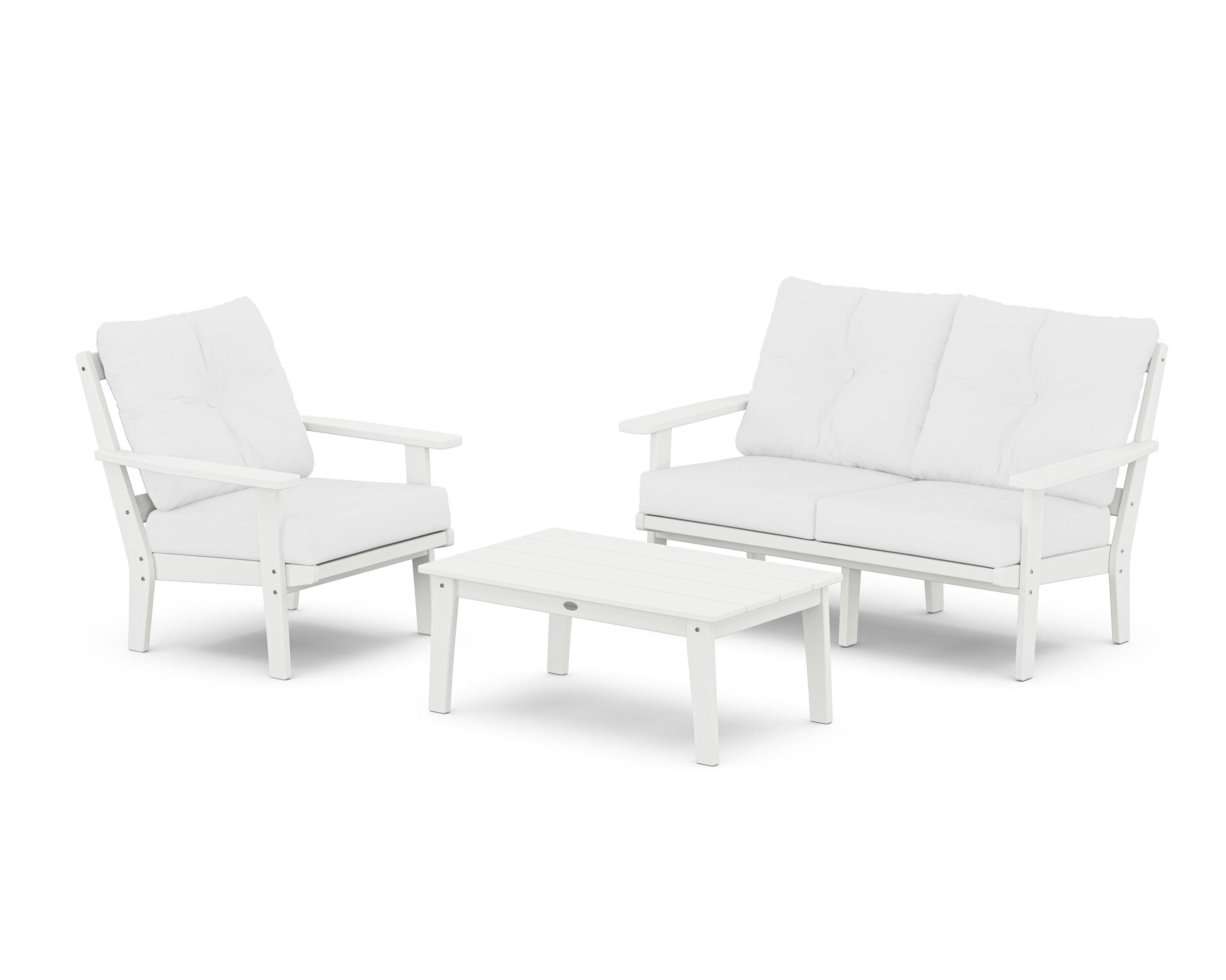 Prairie 3-Piece Deep Seating Set with Loveseat in White / Natural