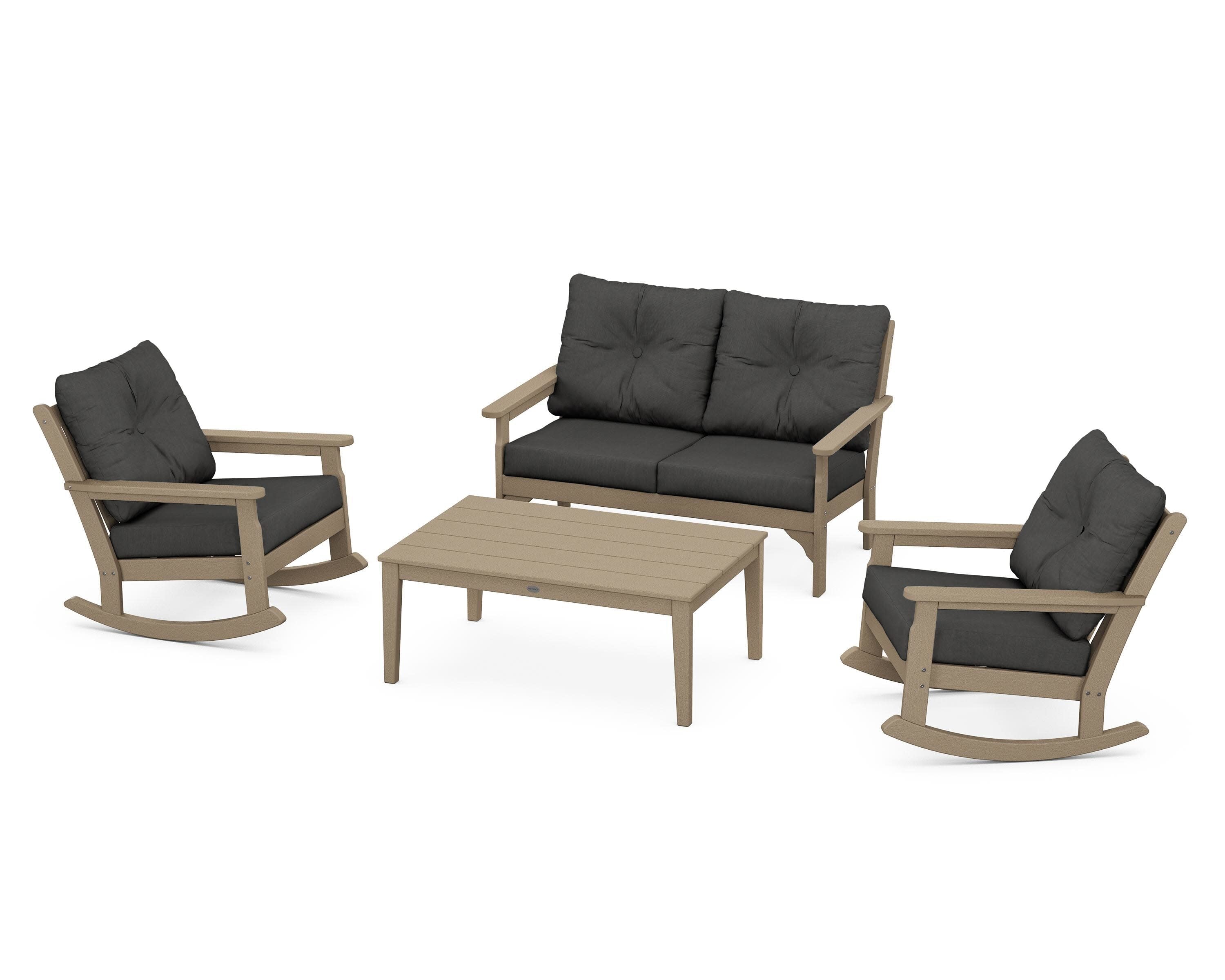 Vineyard 4-Piece Deep Seating Rocking Chair Set in Vintage Sahara / Spectrum Carbon