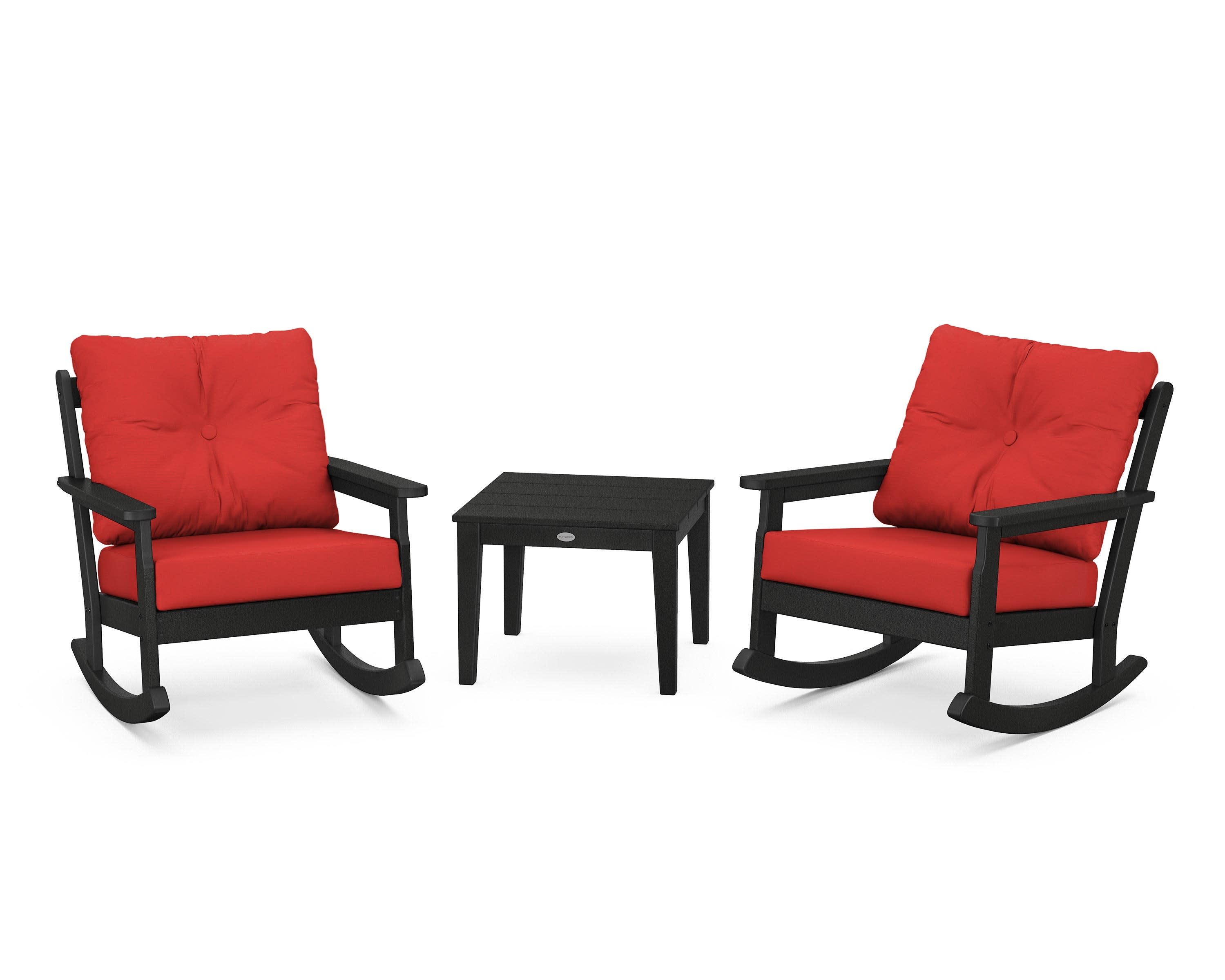 Vineyard 3-Piece Deep Seating Rocker Set in Black / Crimson Linen