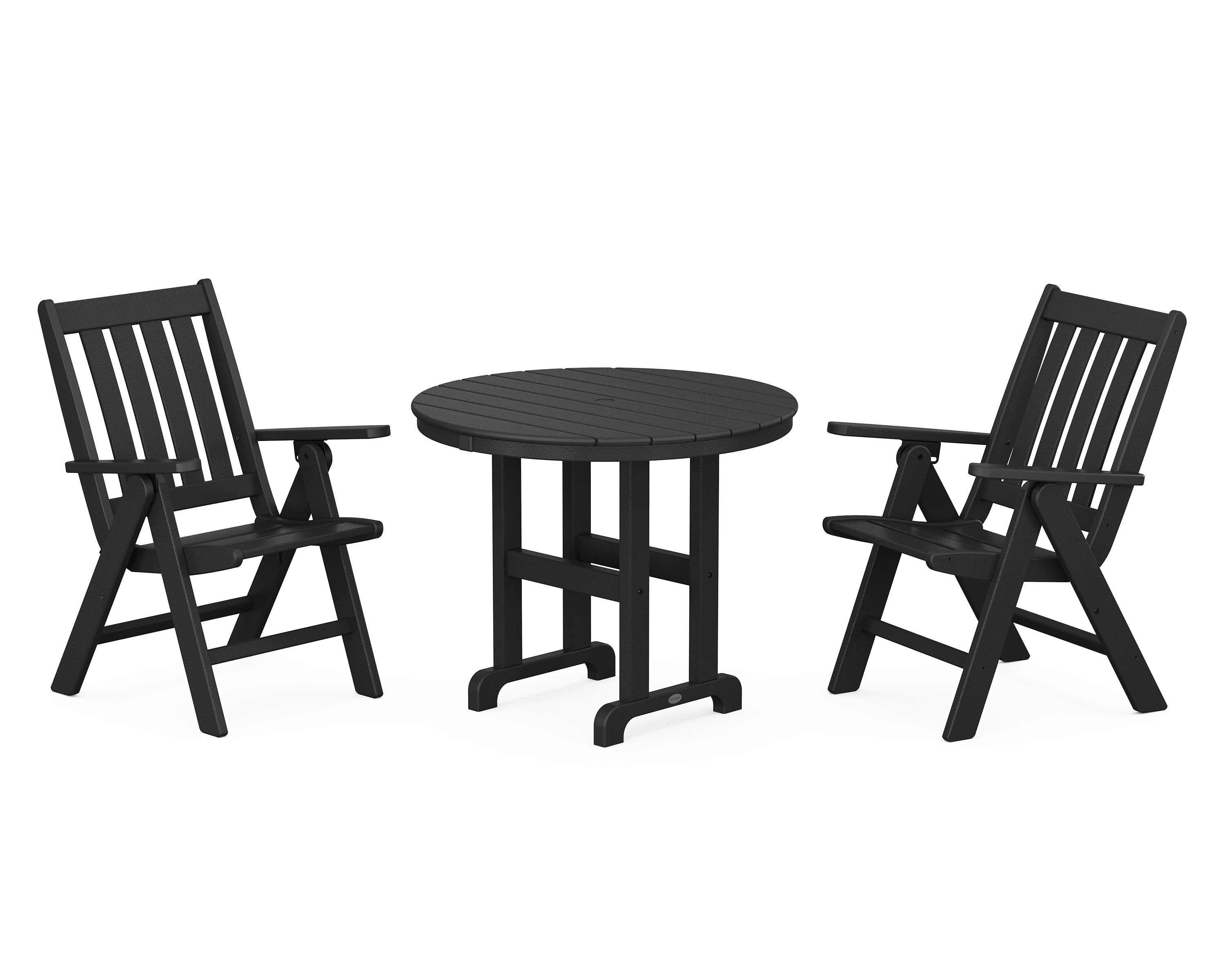 Vineyard Folding Chair 3-Piece Round Dining Set in Black