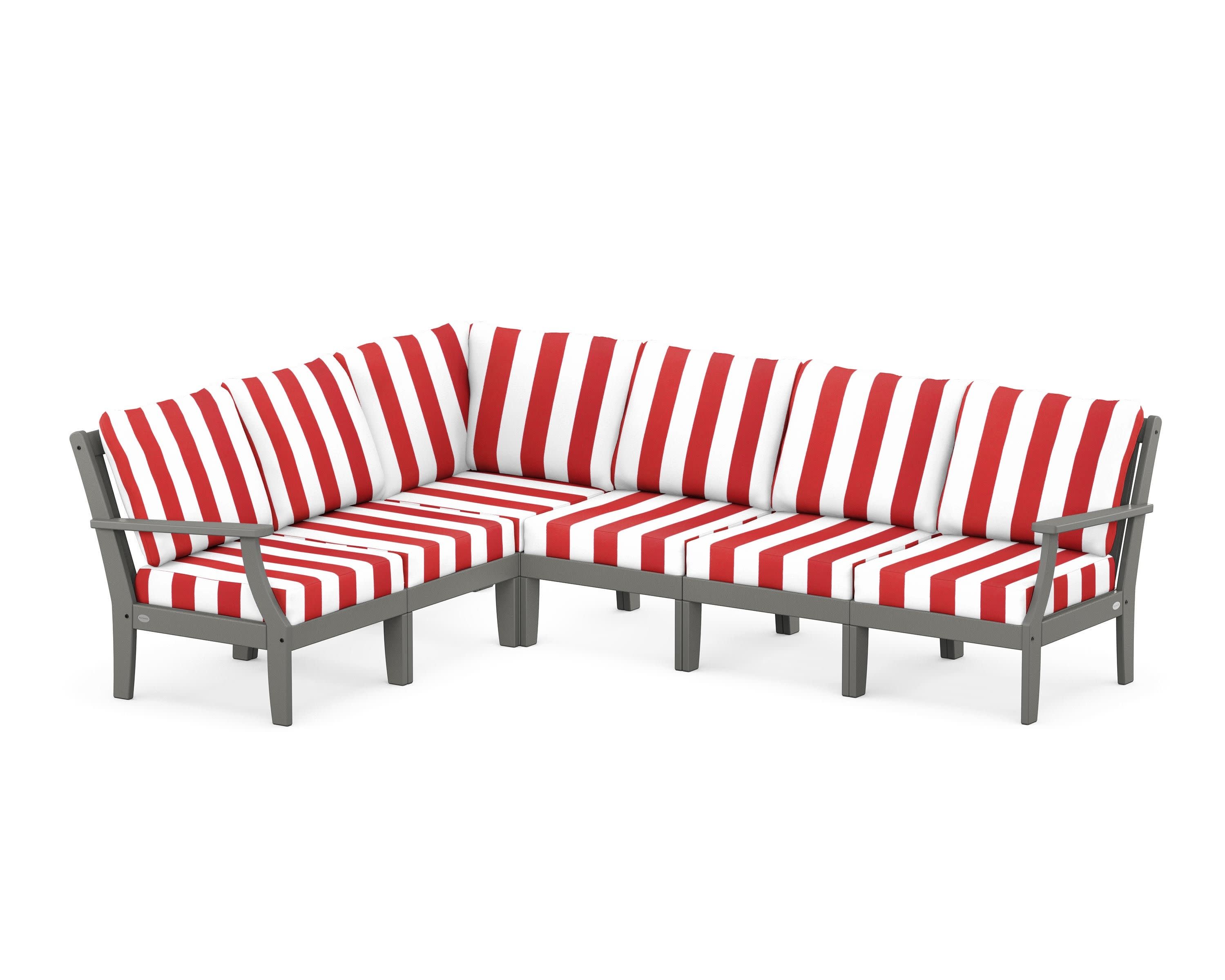 Braxton Modular 6-Piece Deep Seating Set in Slate Grey / Cabana Stripe Crimson
