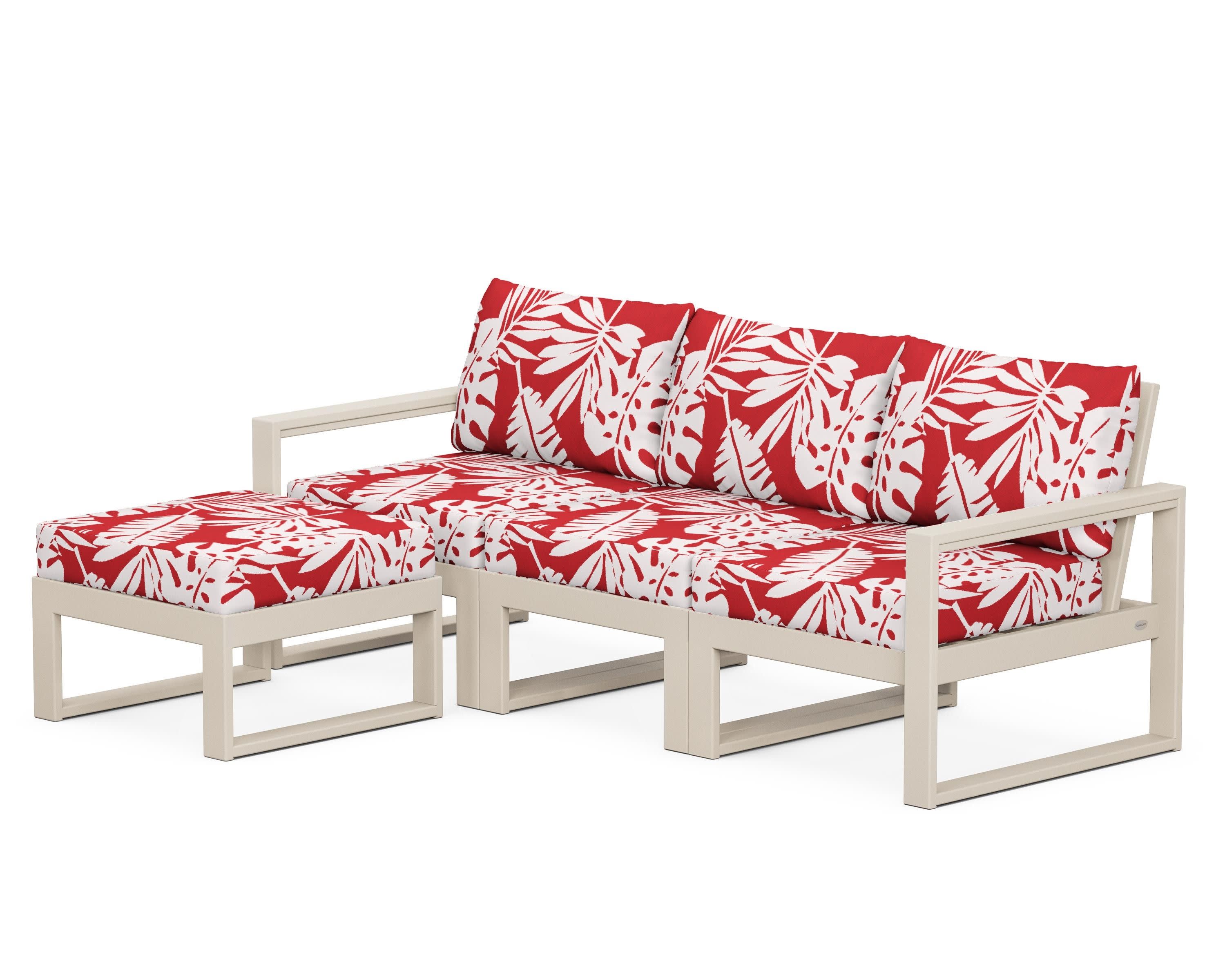 EDGE 4-Piece Modular Deep Seating Set with Ottoman in Sand / Leaf Crimson