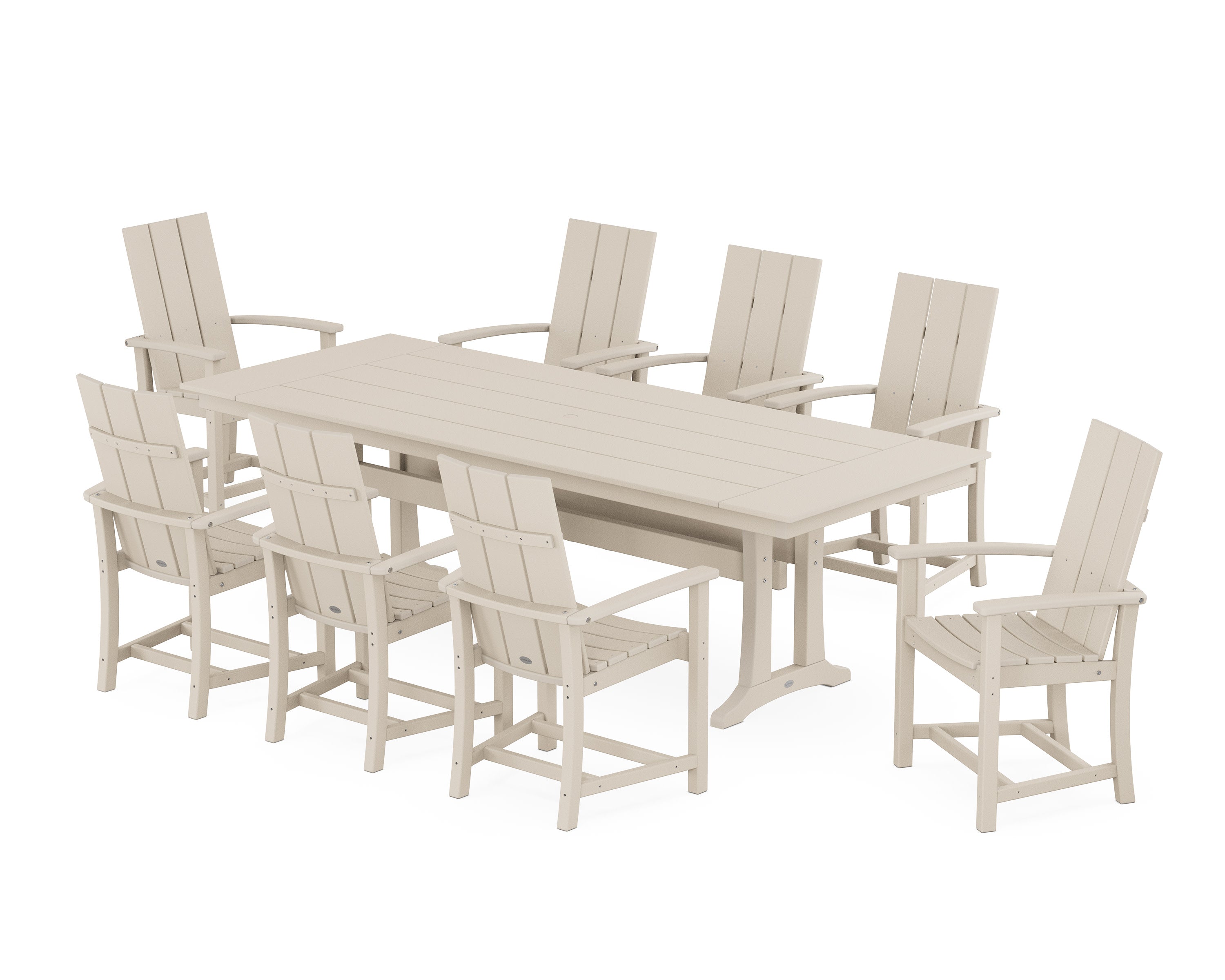 Modern Adirondack 9-Piece Farmhouse Dining Set with Trestle Legs in Sand