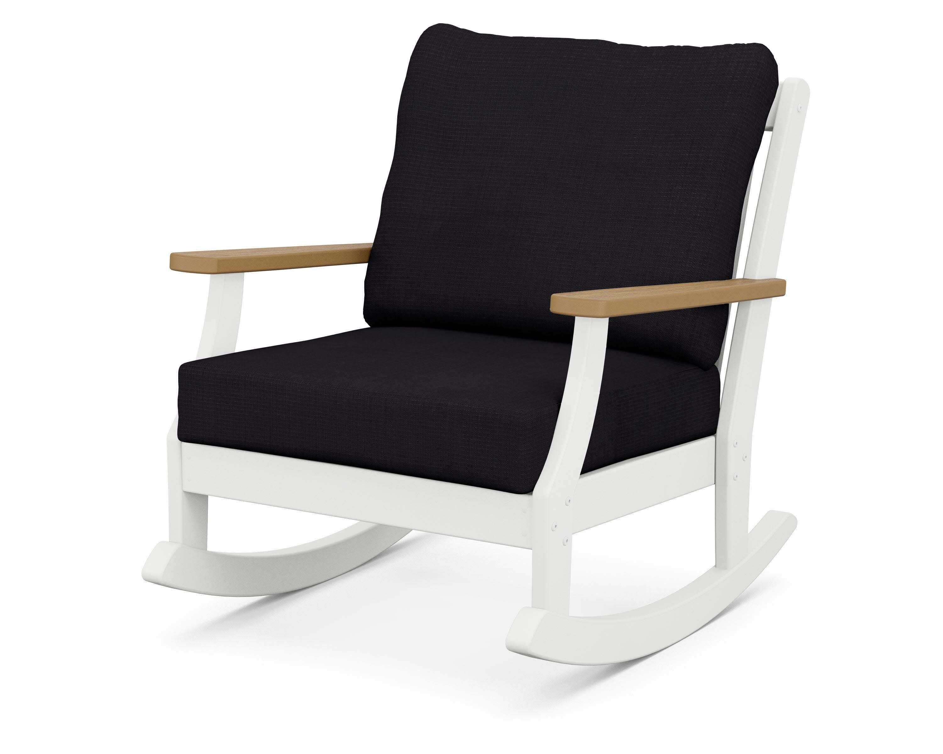 Braxton Deep Seating Rocking Chair in White / Natural / Midnight Linen