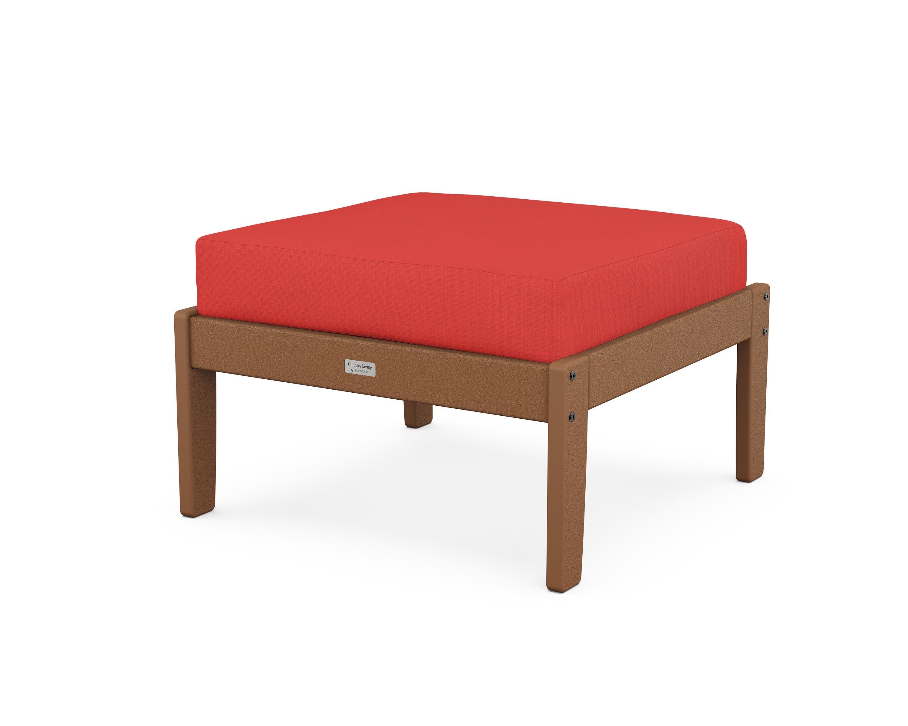 Cottage Deep Seating Ottoman in Teak / Crimson Linen