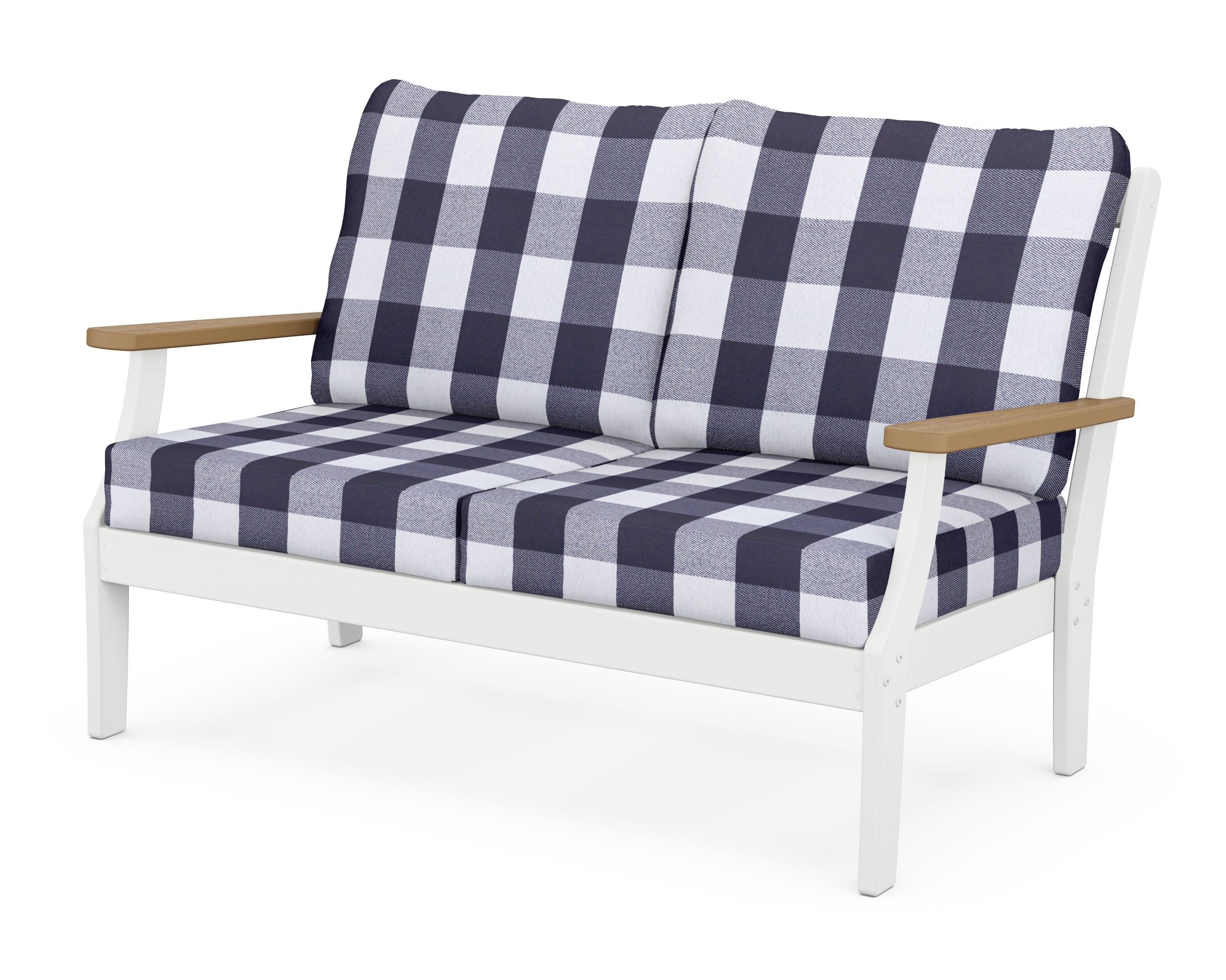 Braxton Deep Seating Loveseat in White / Natural / Buffalo Plaid Navy
