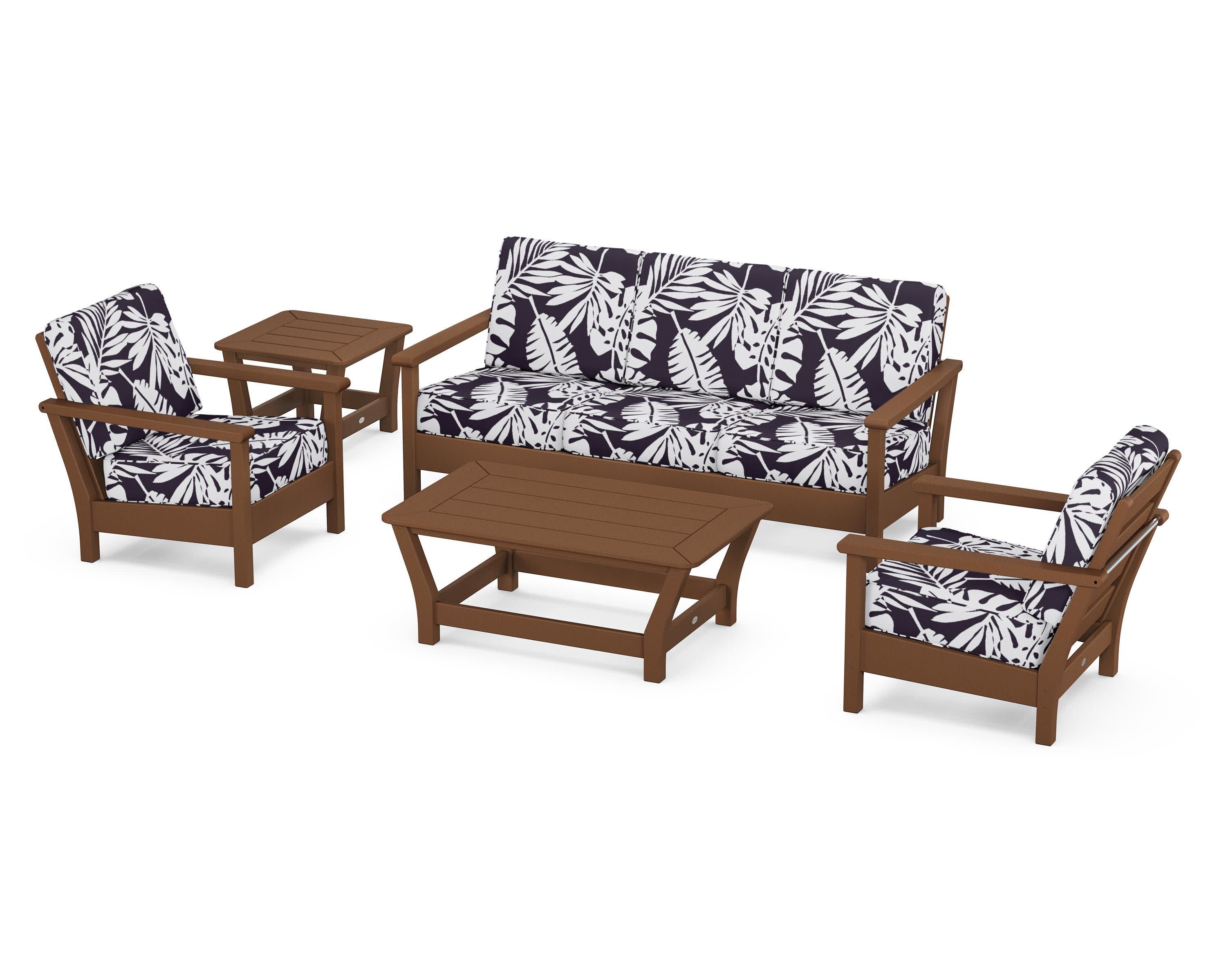 Harbour 5-Piece Deep Seating Set in Teak / Leaf Navy