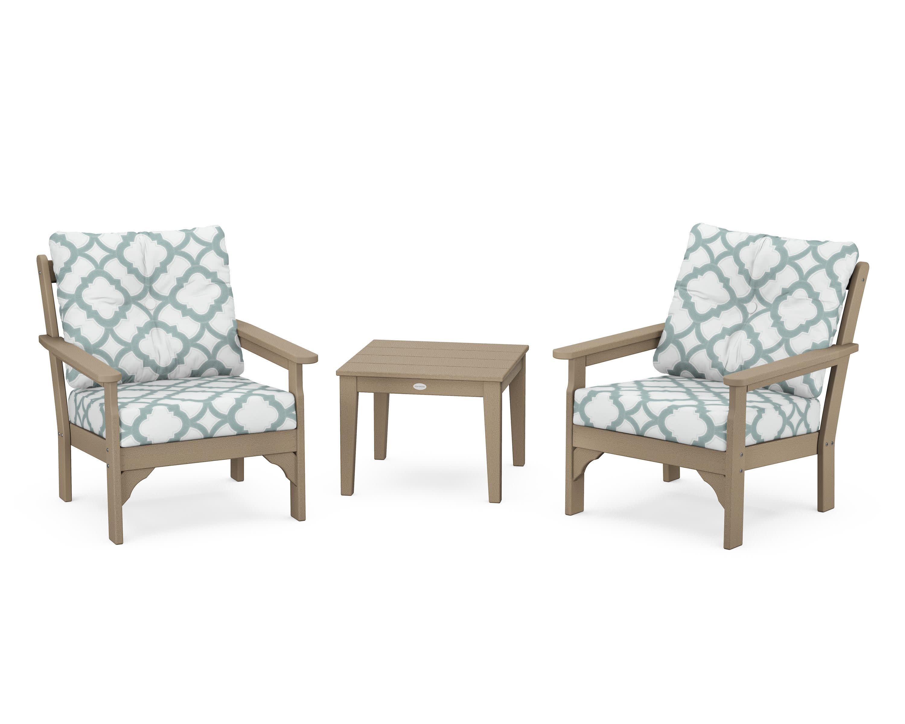 Vineyard 3-Piece Deep Seating Set in Vintage Sahara / Trellis Glacier Spa