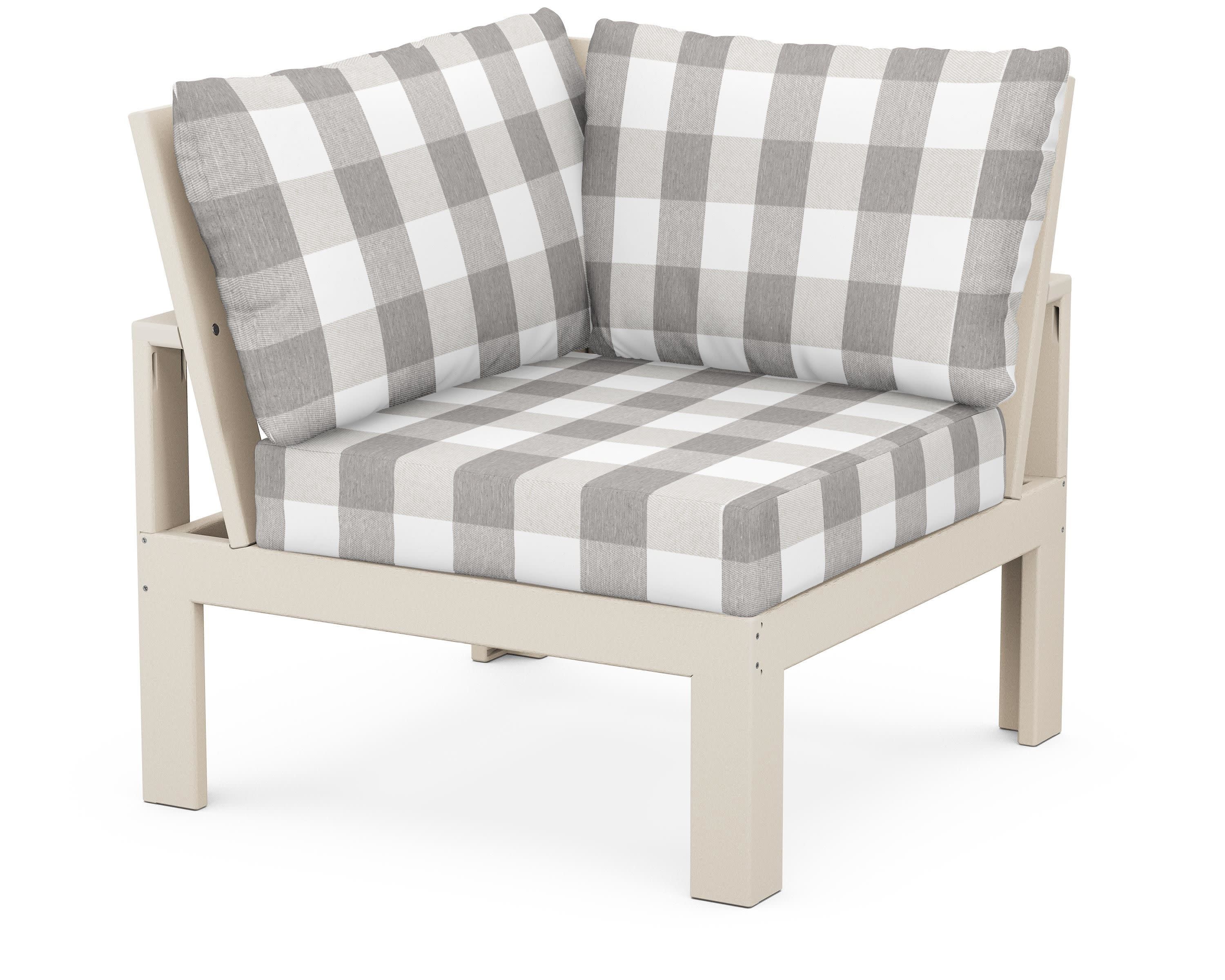 Modular Corner Chair in Sand / Buffalo Plaid Grey Mist