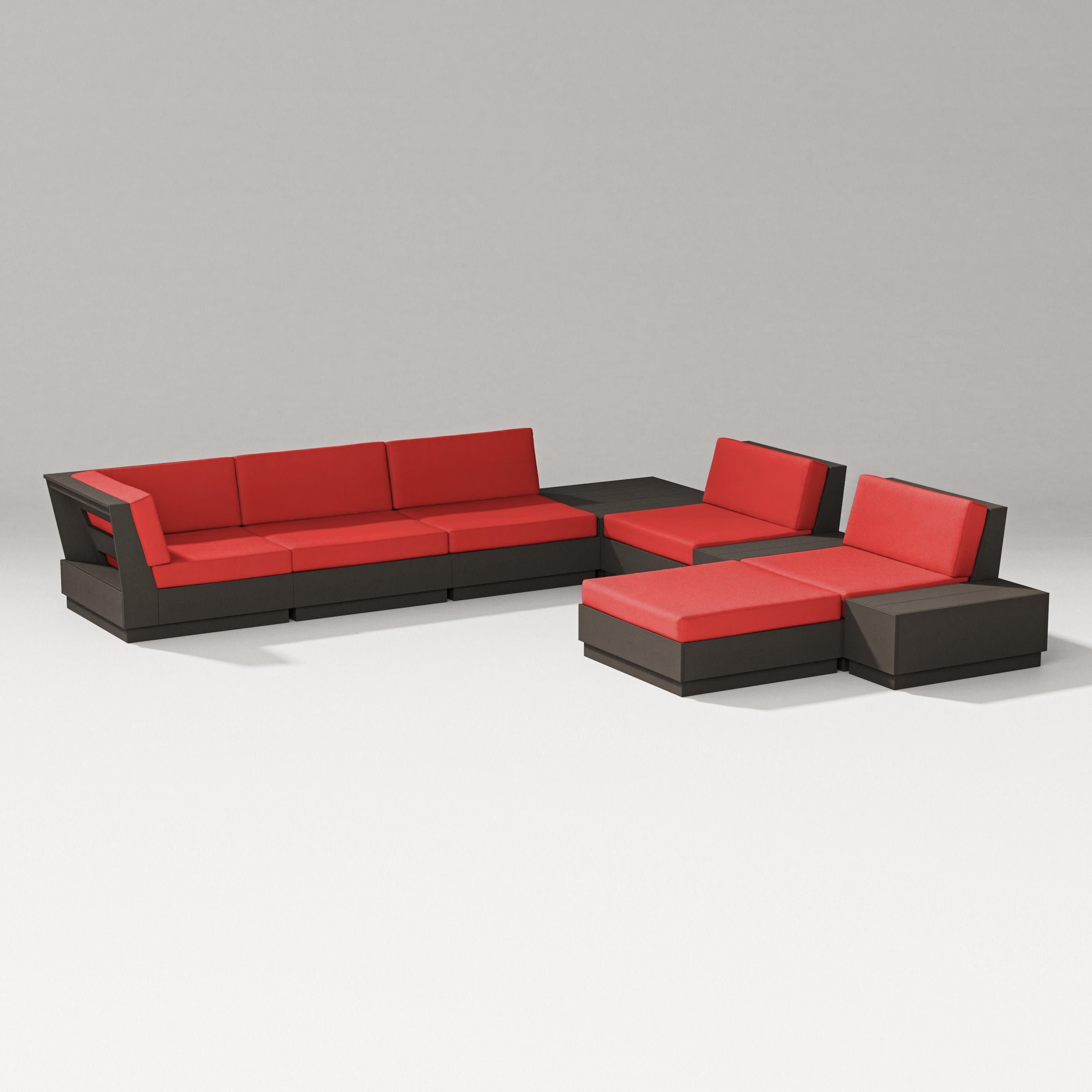 Elevate 9-Piece Conversation Sectional in Vintage Coffee / Crimson Linen