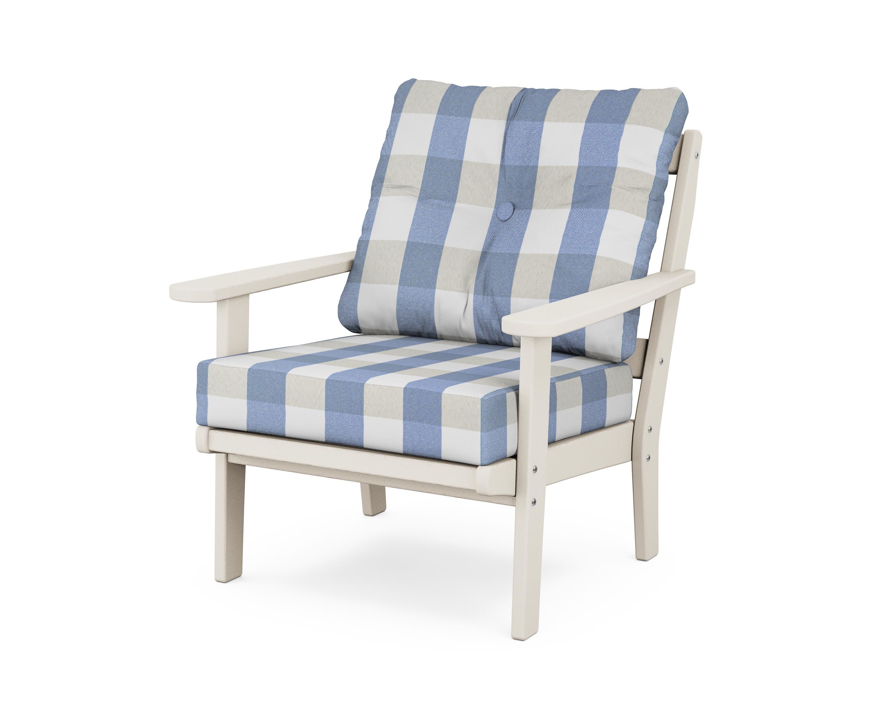 Mission Deep Seating Chair in Sand / Buffalo Plaid Sky Blue