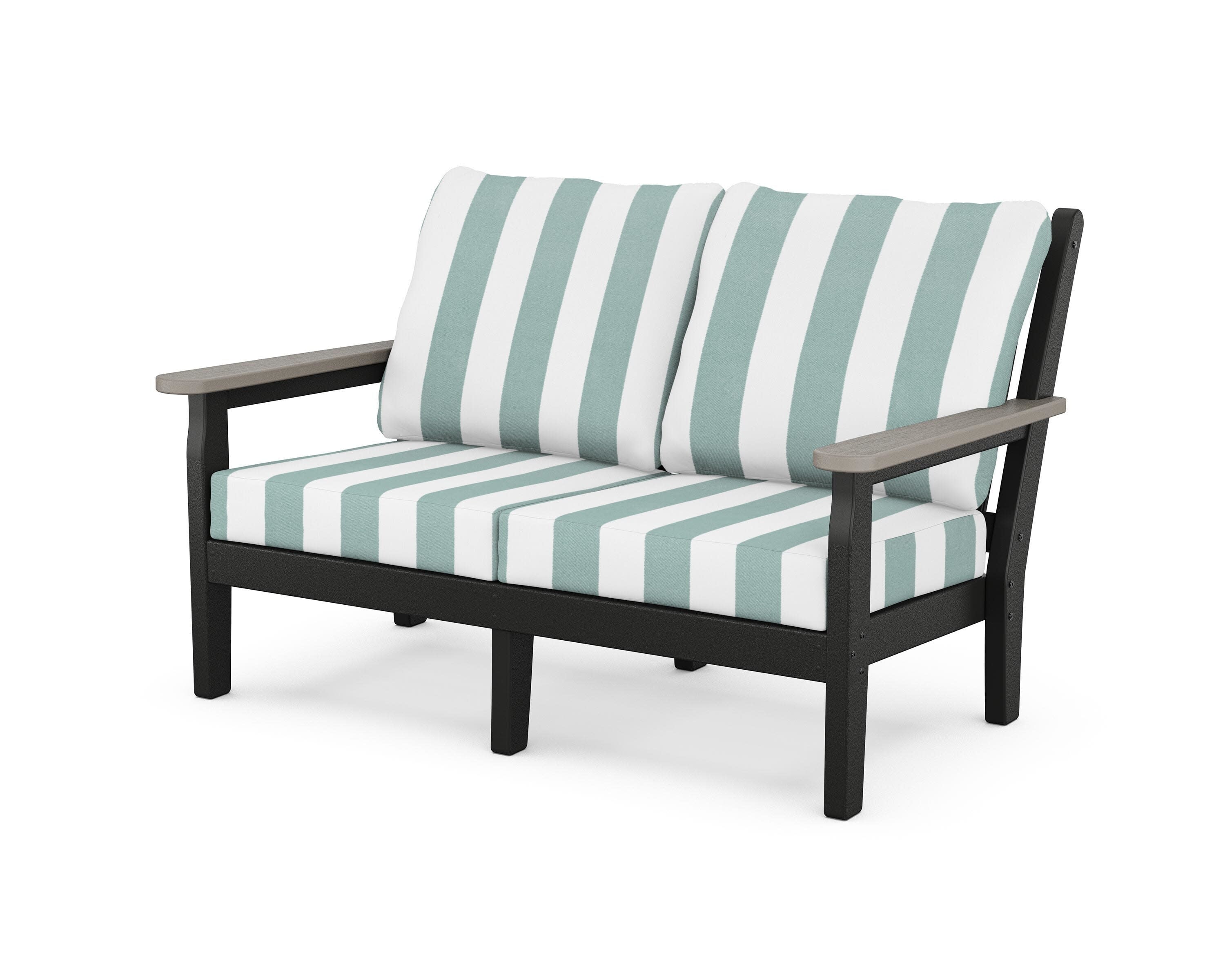 Chippendale Deep Seating Loveseat in Black / Driftwood / Cabana Stripe Glacier Spa