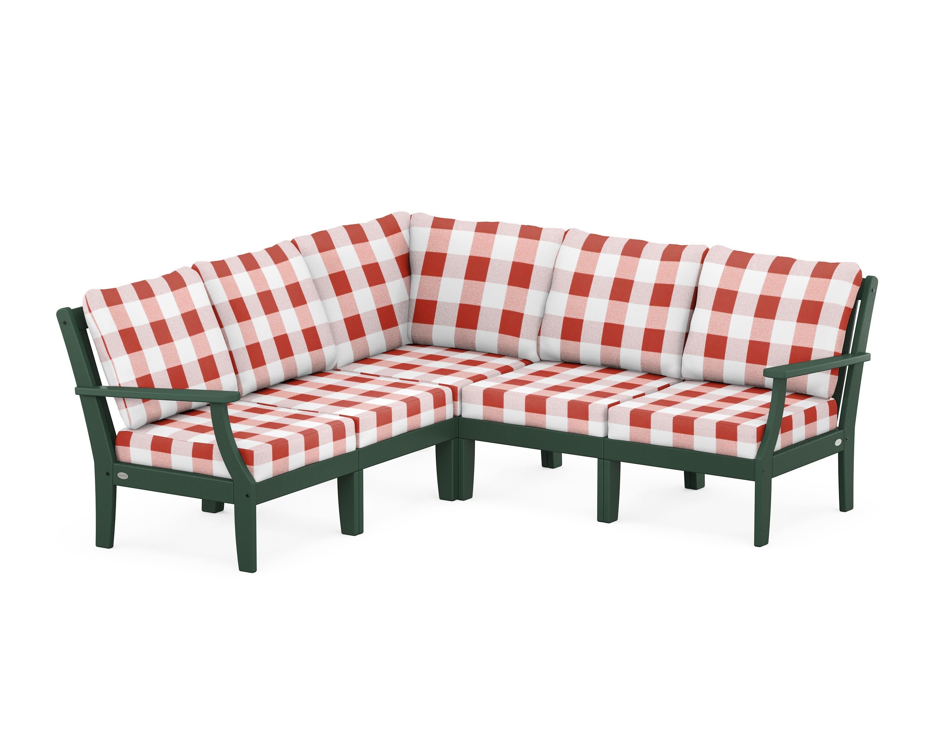 Braxton Modular 5-Piece Deep Seating Set in Green / Buffalo Plaid Crimson