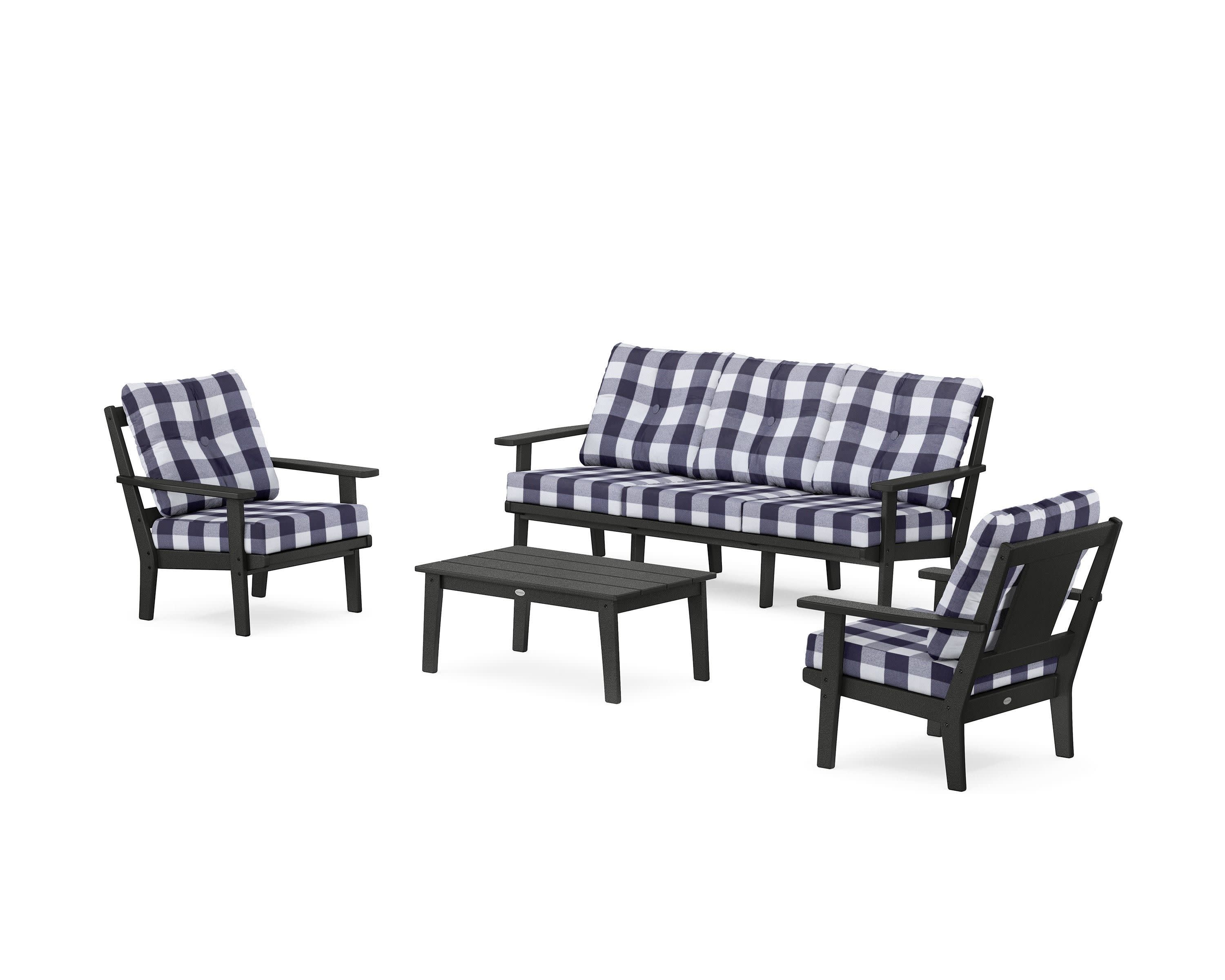 Prairie 4-Piece Deep Seating Set with Sofa in Black / Buffalo Plaid Navy